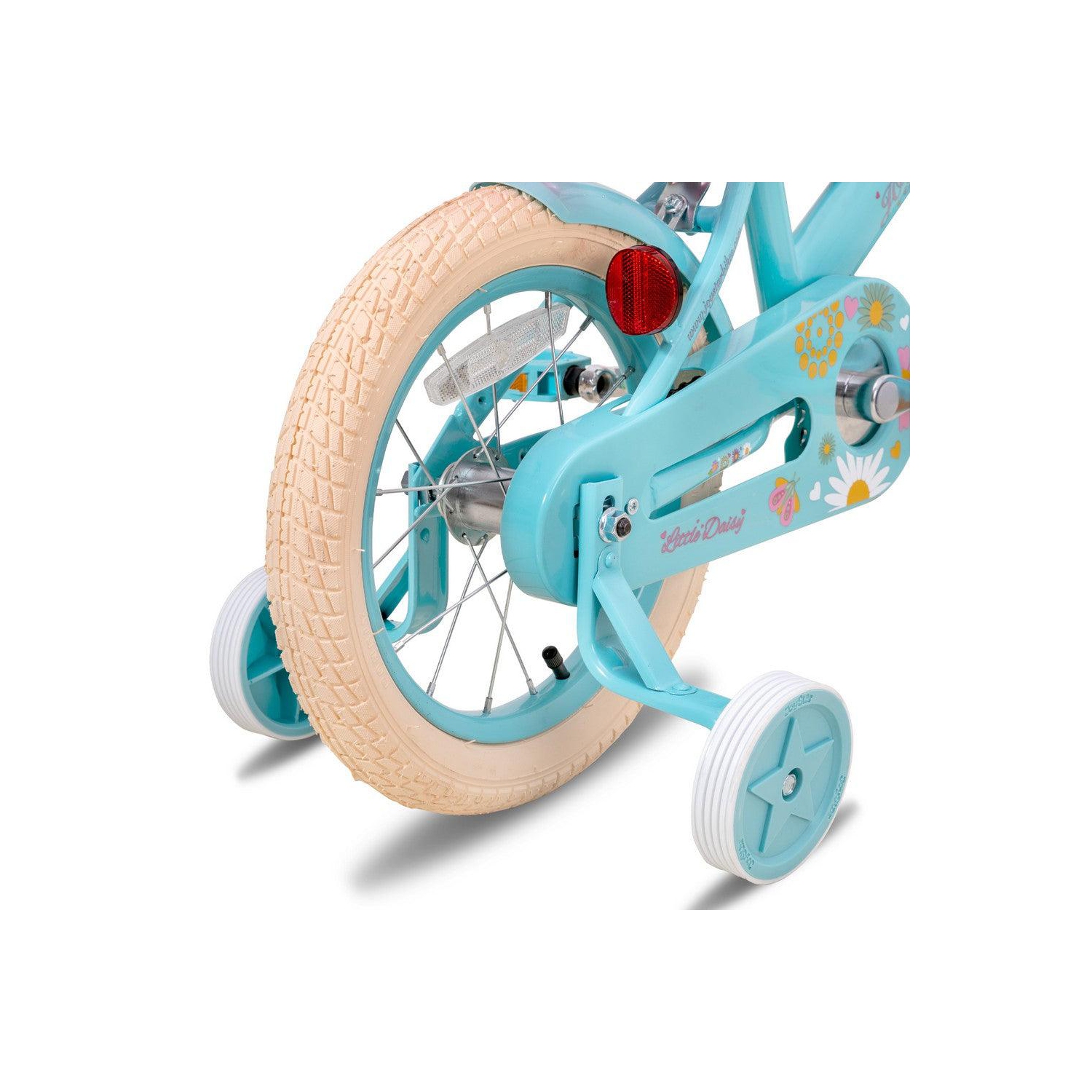 JOYSTAR Little Daisy 14 Inch Kids’ Bike with Training Wheels, Doll Seat, Basket, Streamers, Princess Style for Girls 3-5 Years, Blue