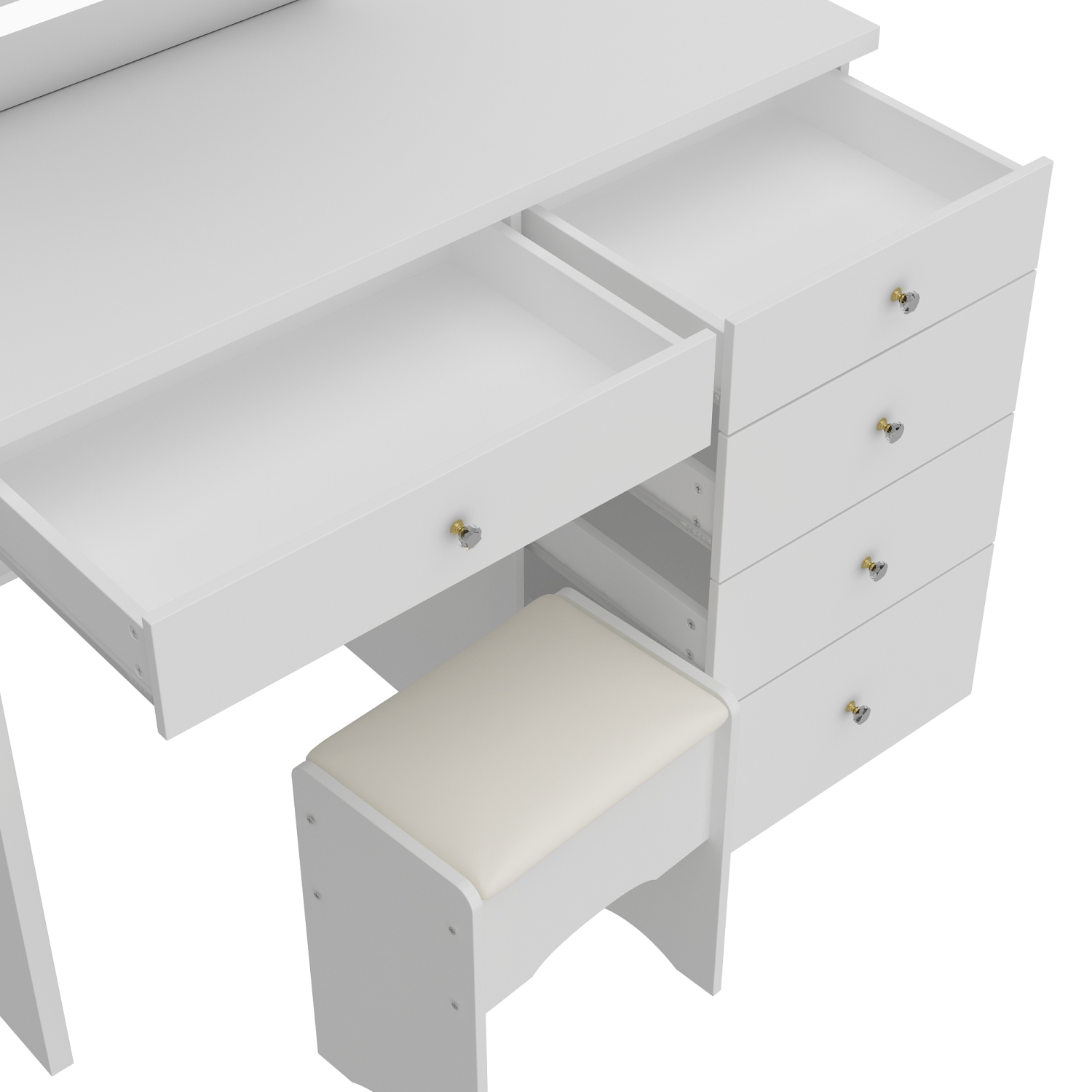 Homsee – Table à langer à 5 tiroirs avec tablettes de rangement, tabouret rembourré inclus, modèle compact pour chambre à coucher, blanc