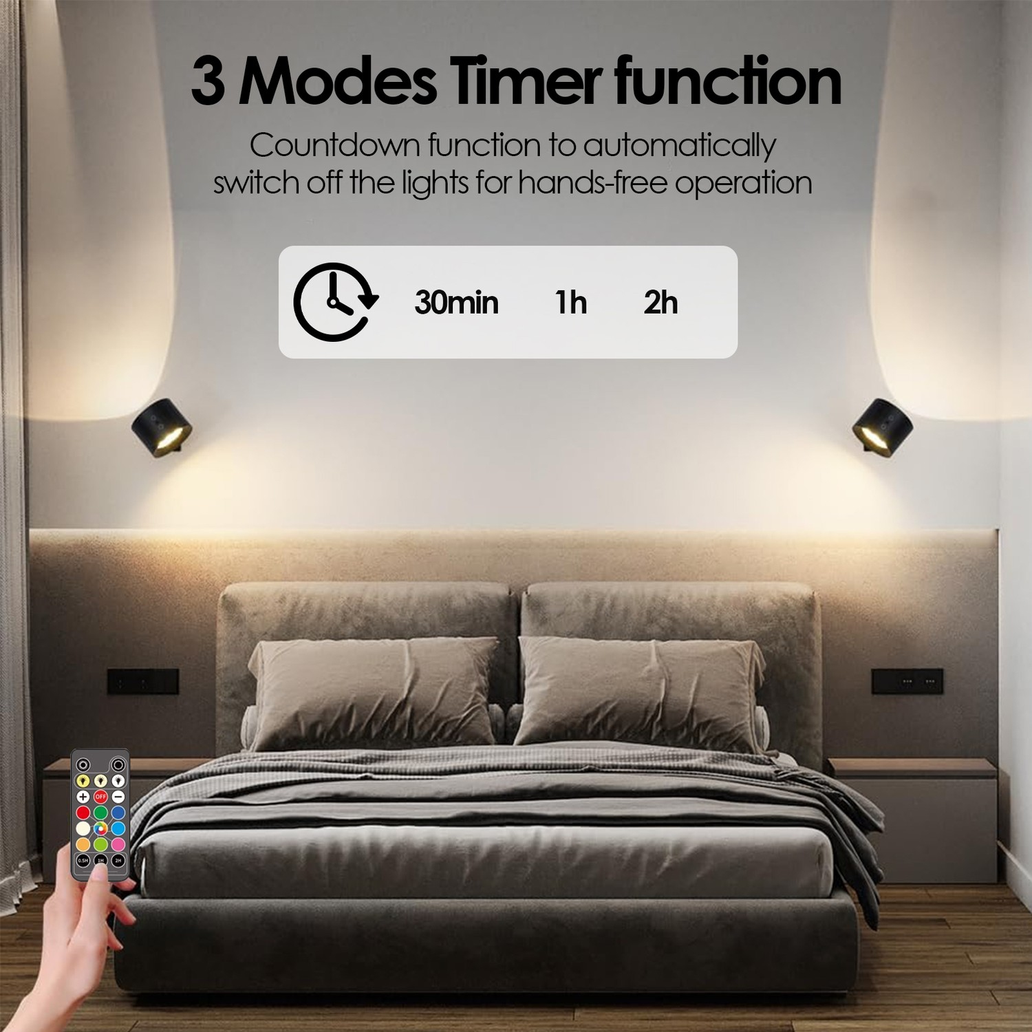 Lampe murale sans fil LED avec télécommande, lampe murale pivotante rechargeable à 360°, 3 couleurs pour chambre à coucher Salon