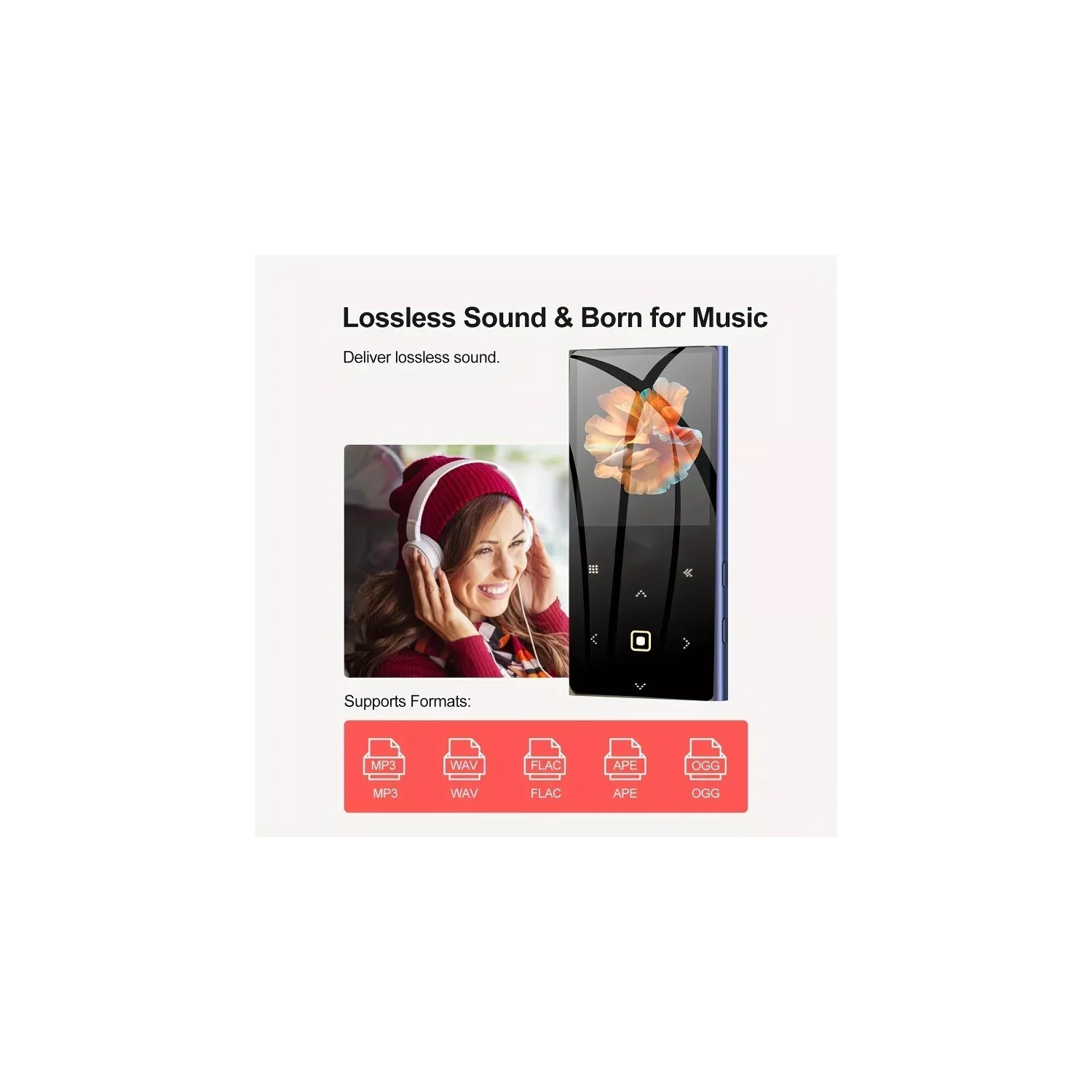 Lecteur MP3 sans perte avec écran couleur de 2,4&nbsp;po et longue autonomie Lecteur de musique 32&nbsp;Go Bluetooth compatible avec les