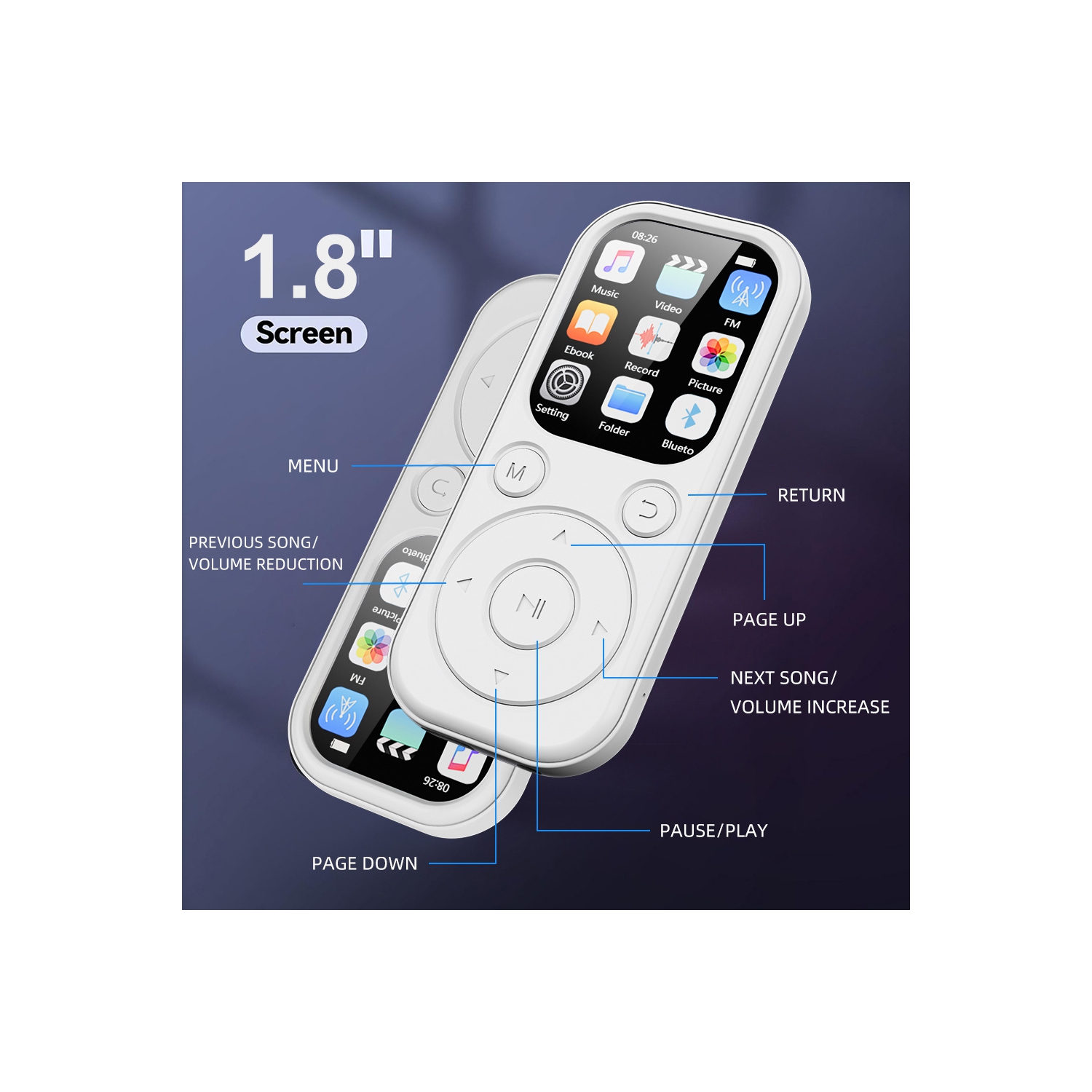 Bluetooth MP3 Lossless Music Player FM Radio Recorder Sport MP3 Player（64GB)