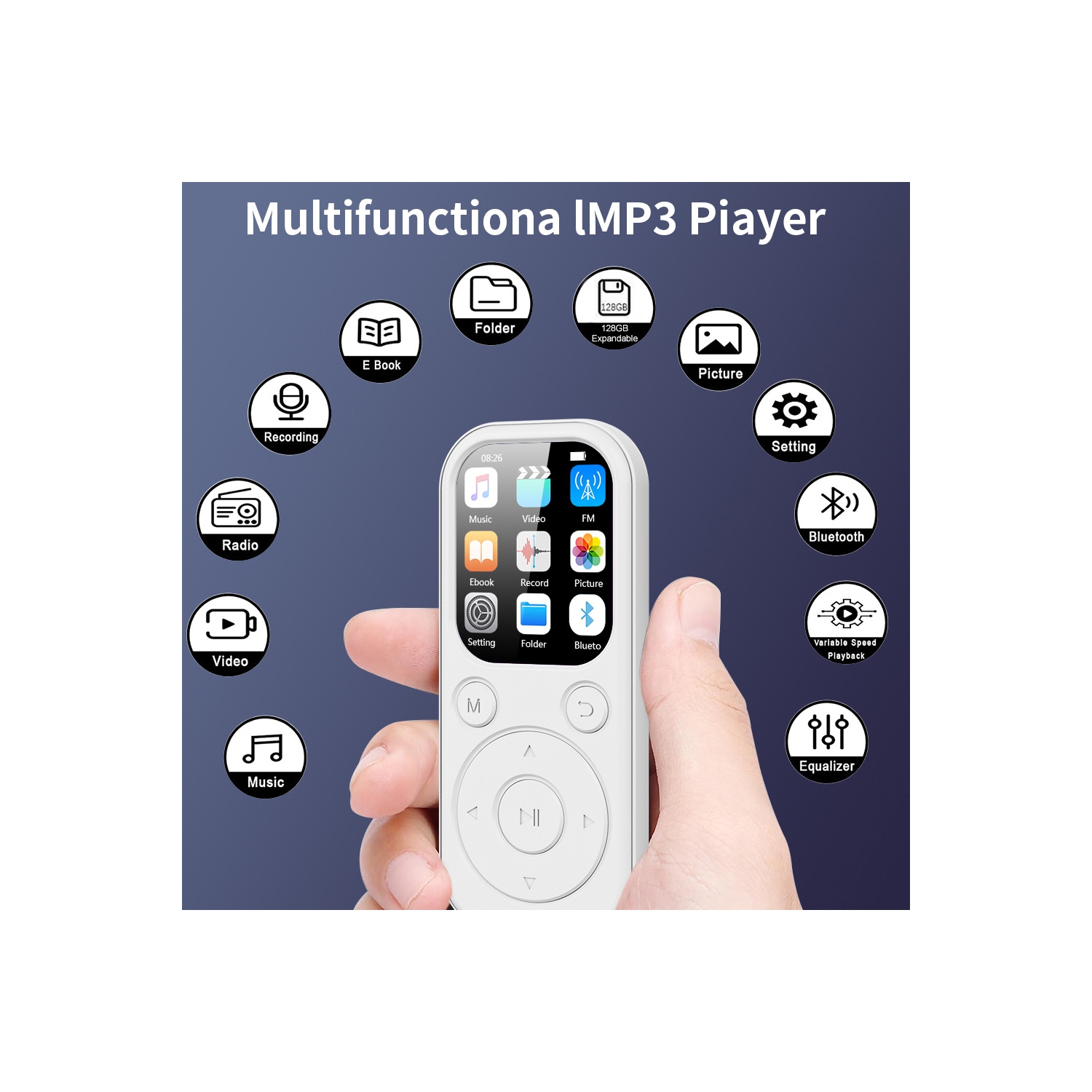 Bluetooth MP3 Lossless Music Player FM Radio Recorder Sport MP3 Player（64GB)