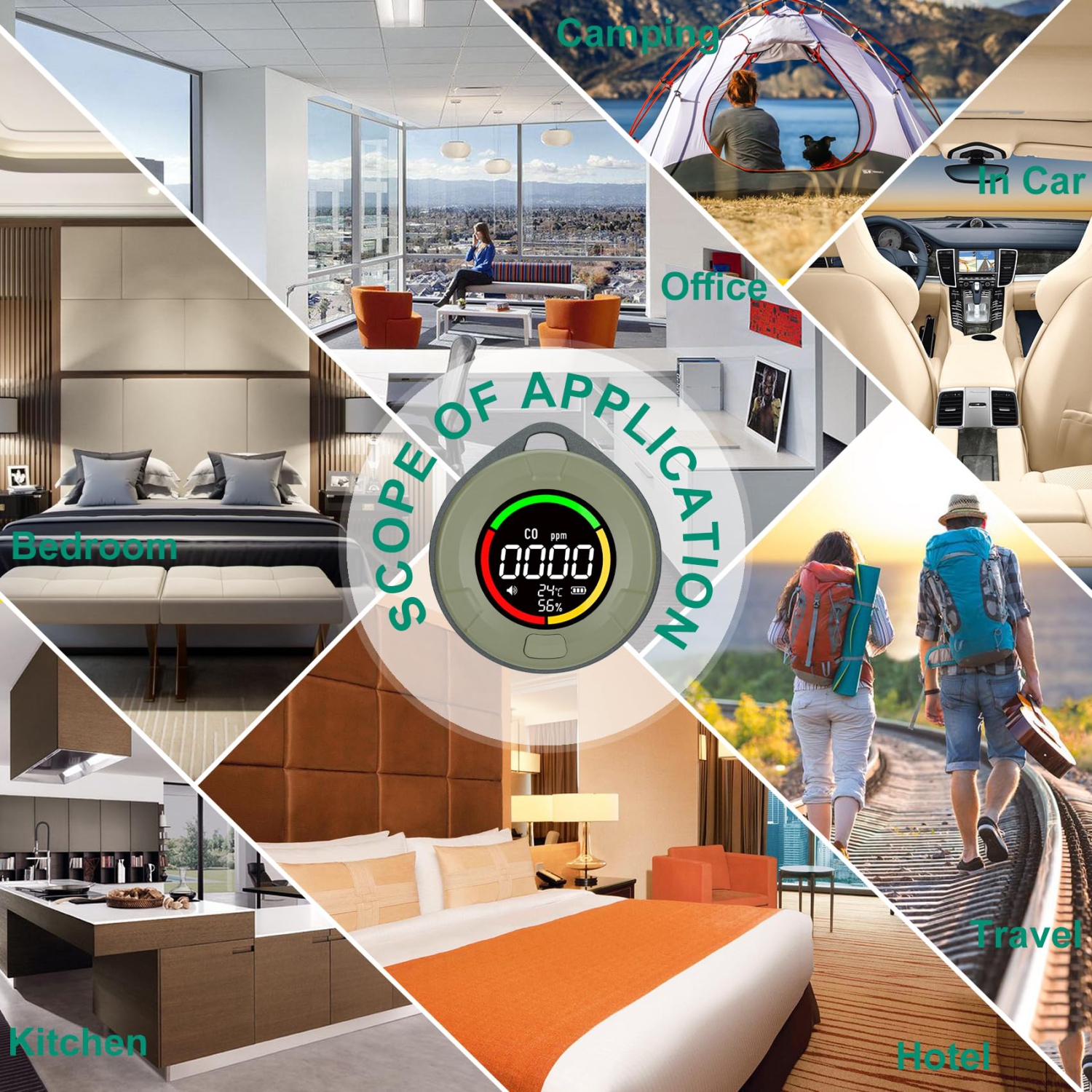 Détecteurs portatifs de monoxyde de carbone pour les voyages, mini moniteur 3-en-1 de monoxyde de carbone avec succion, moniteur de monoxyde de