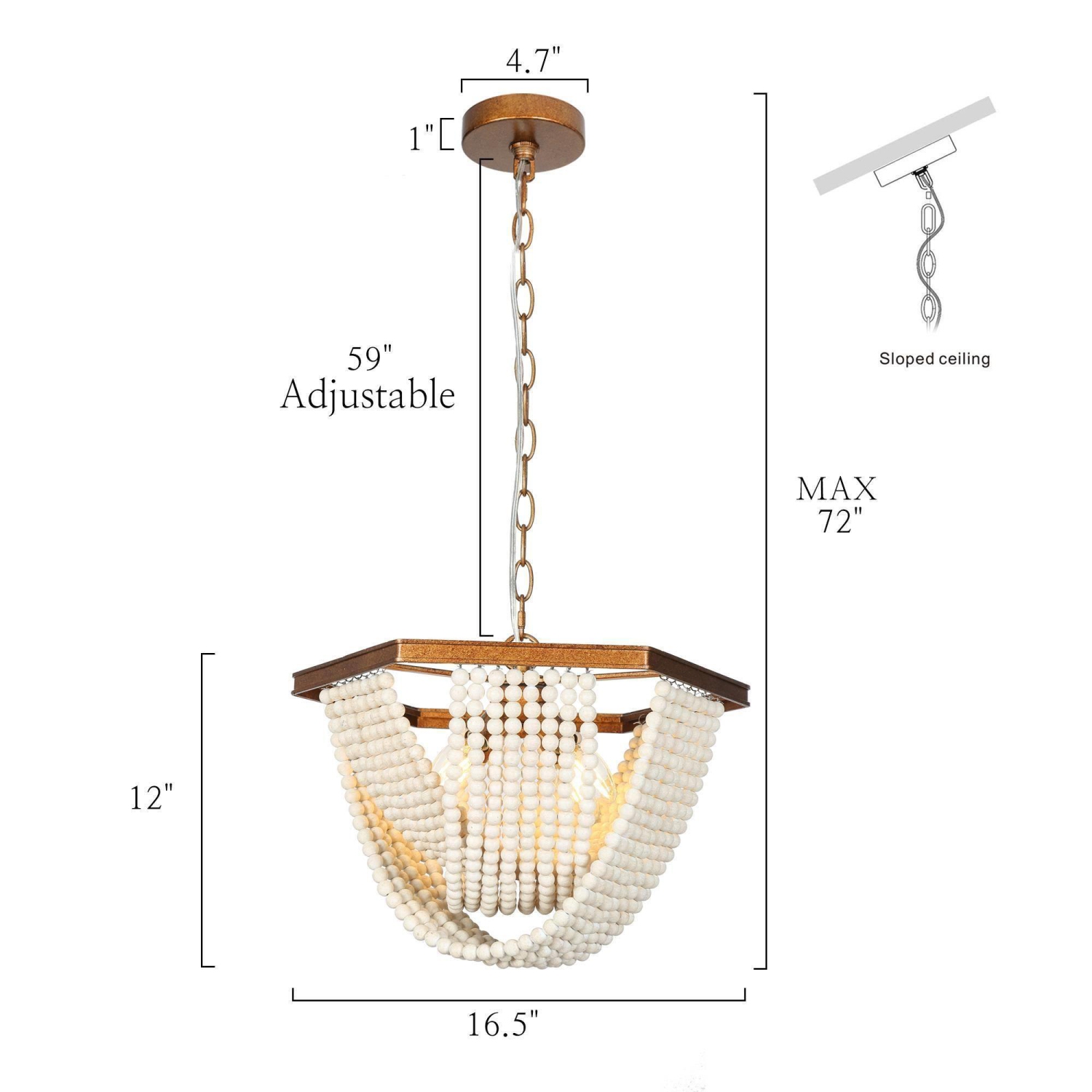 Chandelier blanc cassé à 4 lumières en perles pour salle à manger CHnadelier avec perles en bois