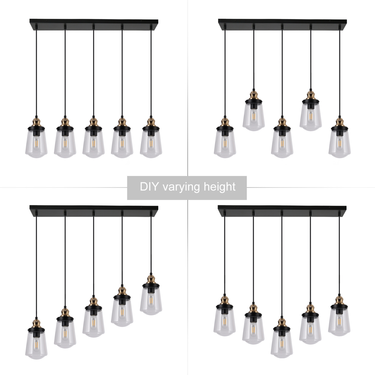 Uolfin 5 -Light 32'' L Black and Electroplated Gold Modern/contemporary Clear glass Linear Large Hanging Kitchen island light