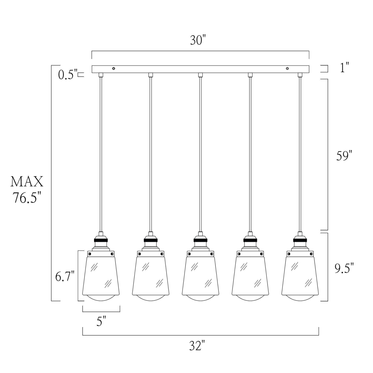 Uolfin 5 -Light 32'' L Black and Electroplated Gold Modern/contemporary Clear glass Linear Large Hanging Kitchen island light