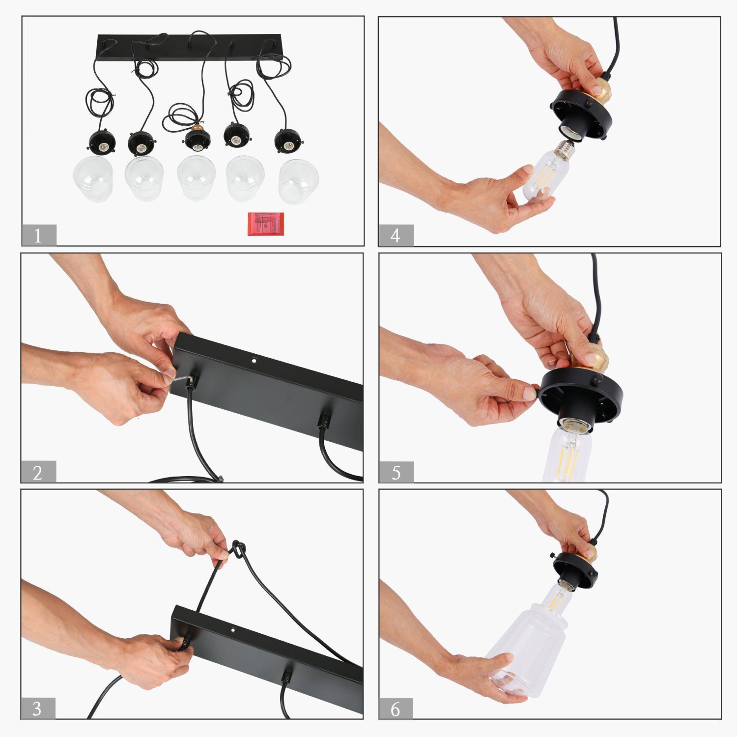 Uolfin 5 -Light 32'' L Black and Electroplated Gold Modern/contemporary Clear glass Linear Large Hanging Kitchen island light