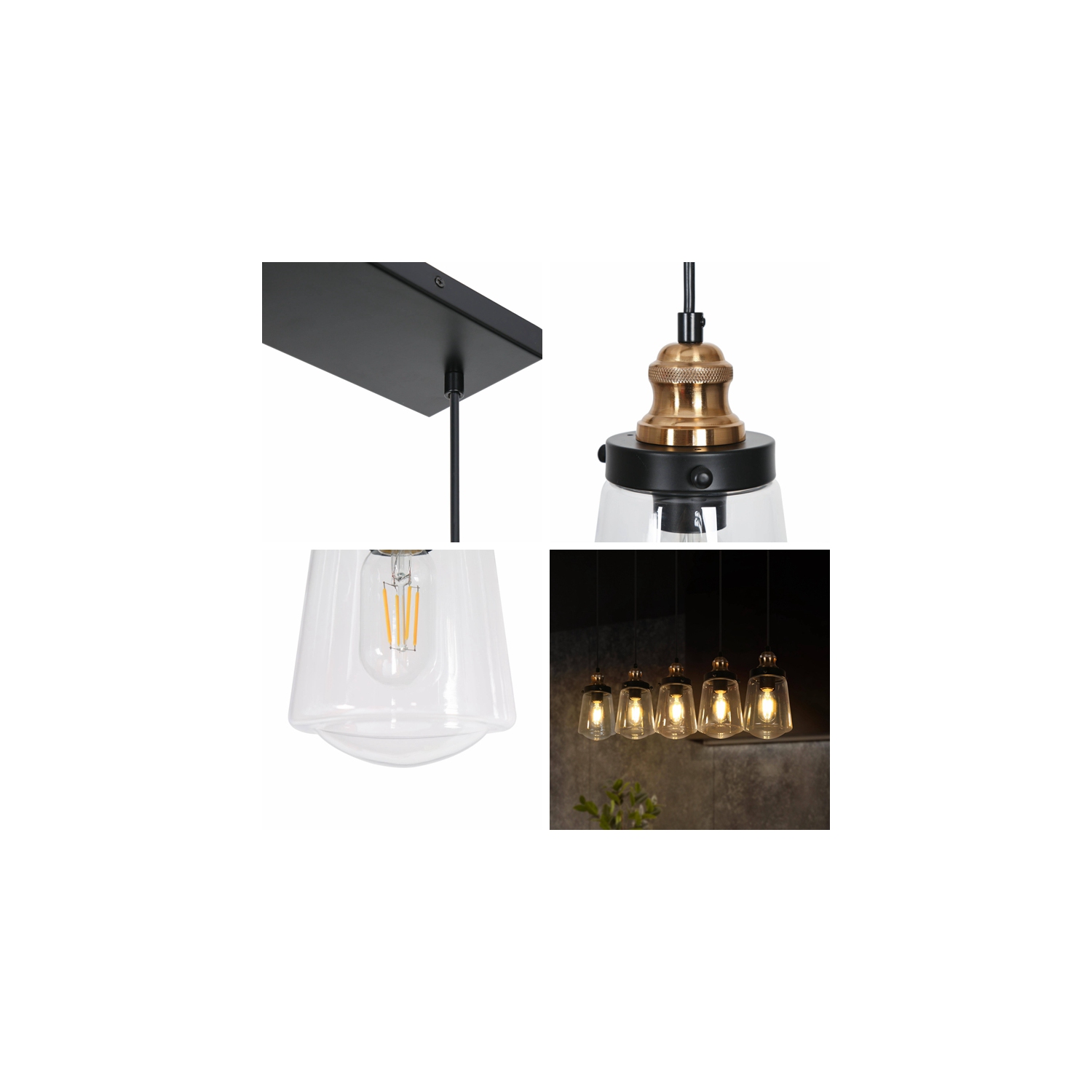 Uolfin 5 -Light 32'' L Black and Electroplated Gold Modern/contemporary Clear glass Linear Large Hanging Kitchen island light