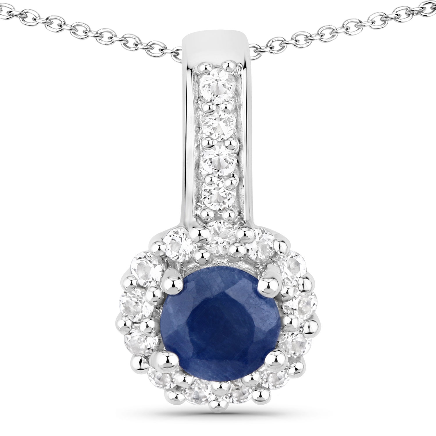 2.17&nbsp;carat – Ensemble de bijoux .925 en argent sterling, saphir bleu véritable et topaze blanche