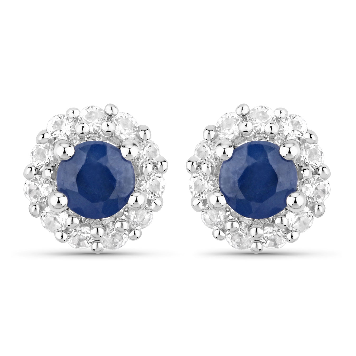 2.17&nbsp;carat – Ensemble de bijoux .925 en argent sterling, saphir bleu véritable et topaze blanche