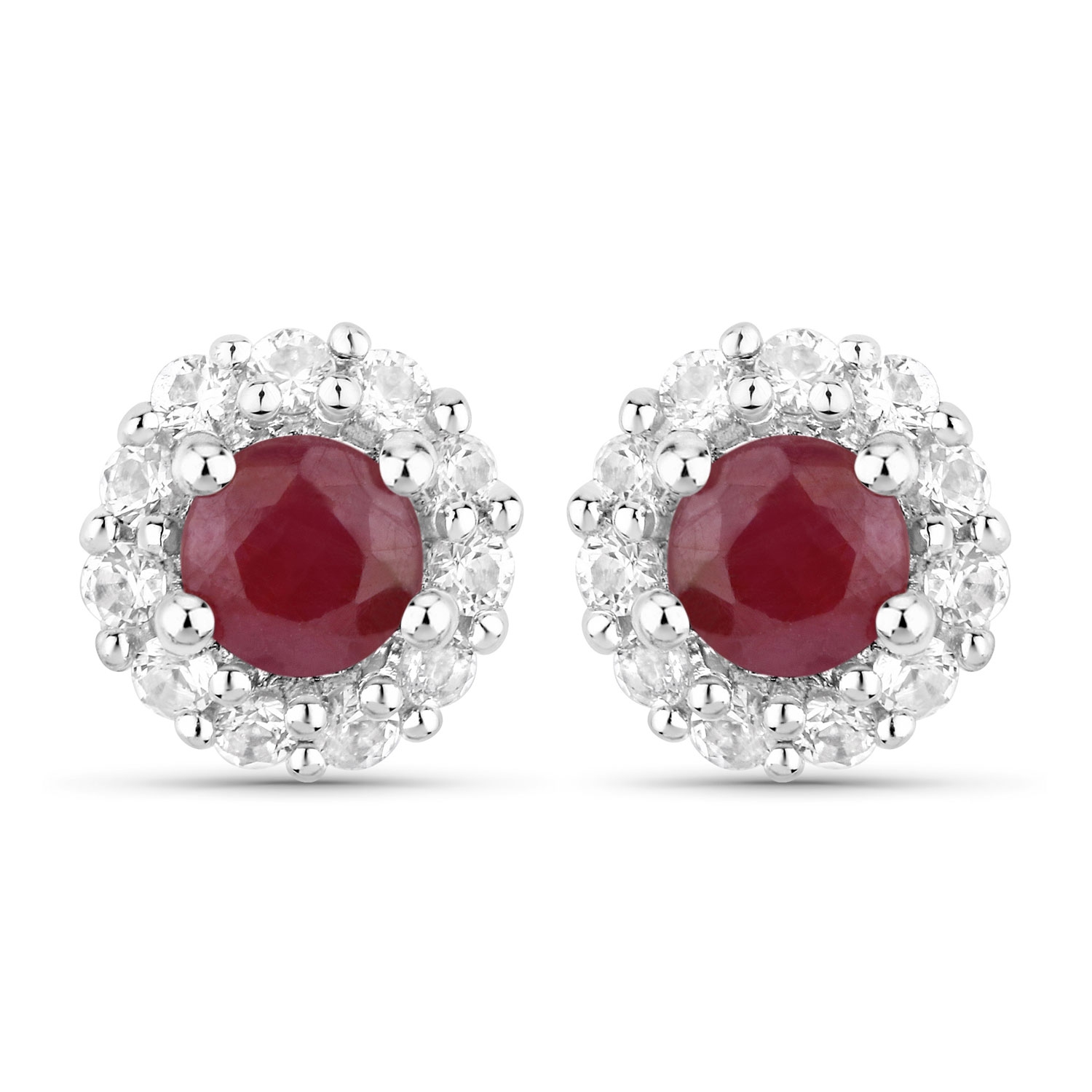 2.17 Carat Genuine Ruby and White Topaz .925 Sterling Silver Jewelry Set