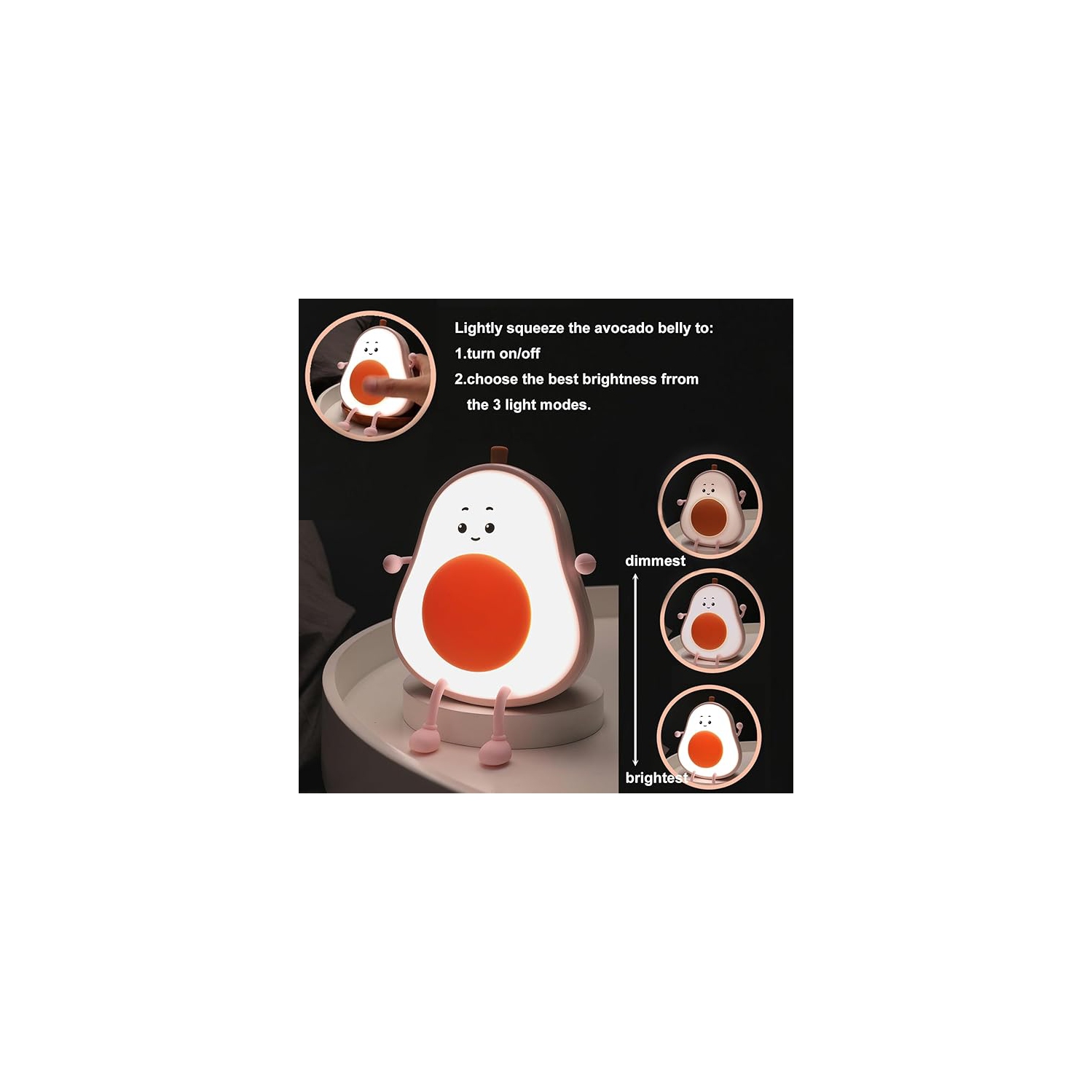 Veilleuse avocat, lampe de nuit fruit pour chambre d'enfant, lampes rechargeables USB à 3 niveaux de luminosité, veilleuse temporisée pour chambre de