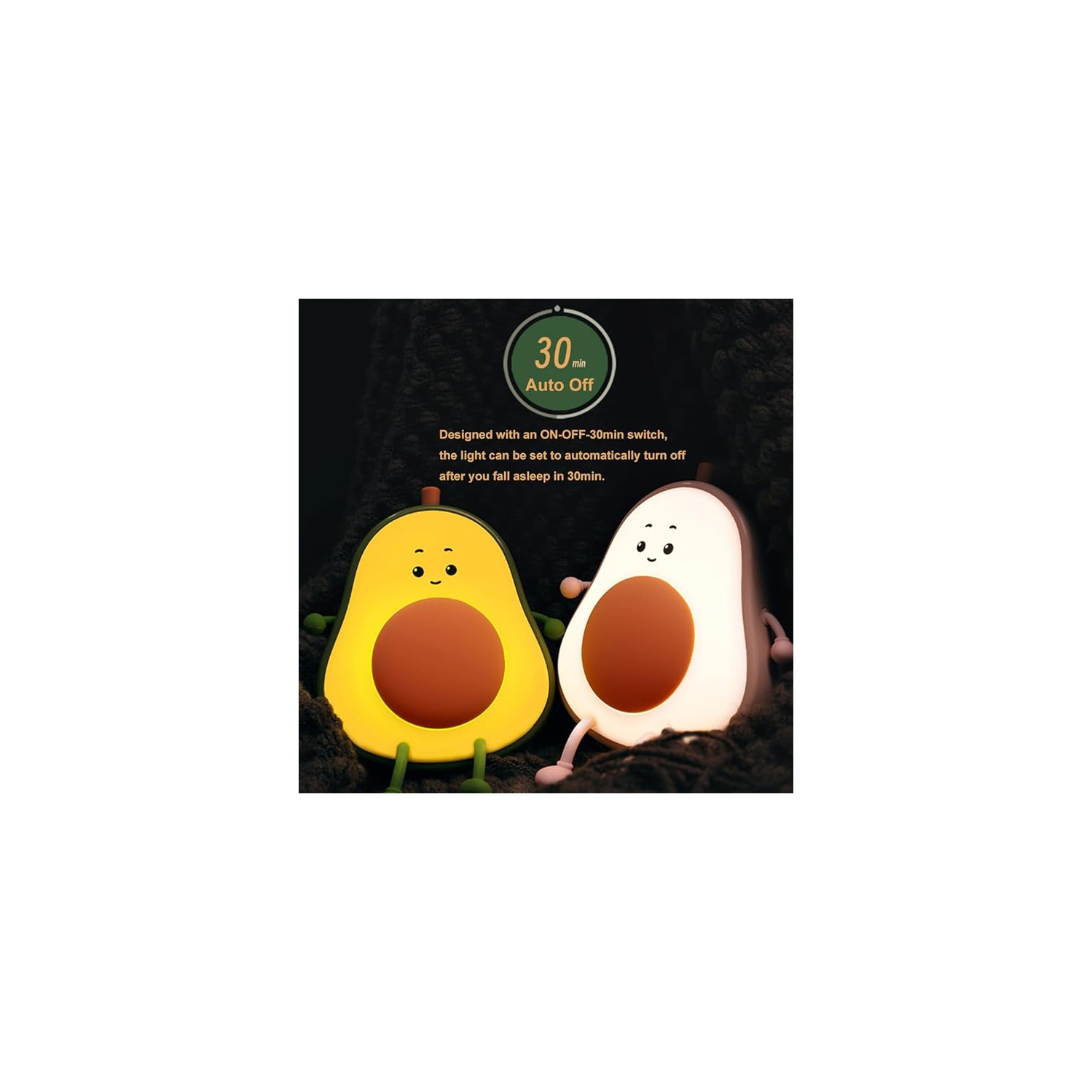 Veilleuse avocat, lampe de nuit fruit pour chambre d'enfant, lampes rechargeables USB à 3 niveaux de luminosité, veilleuse temporisée pour chambre de