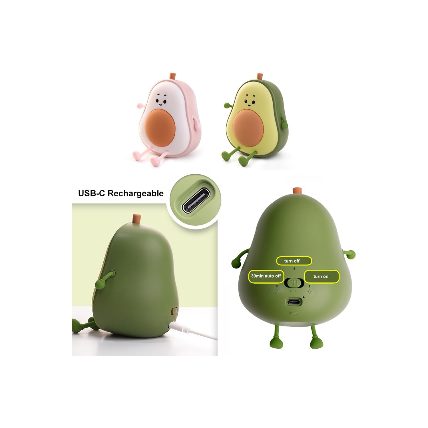 Veilleuse avocat, lampe de nuit fruit pour chambre d'enfant, lampes rechargeables USB à 3 niveaux de luminosité, veilleuse temporisée pour chambre de