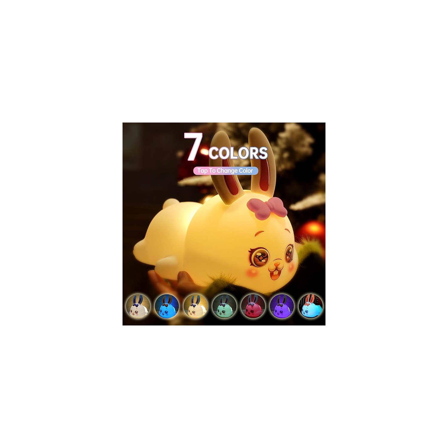 Veilleuse lapin pour enfants, veilleuse LED de 7 couleurs pour chambre à coucher, lampe de nuit adorable pour chambre de bébé lapin pour filles