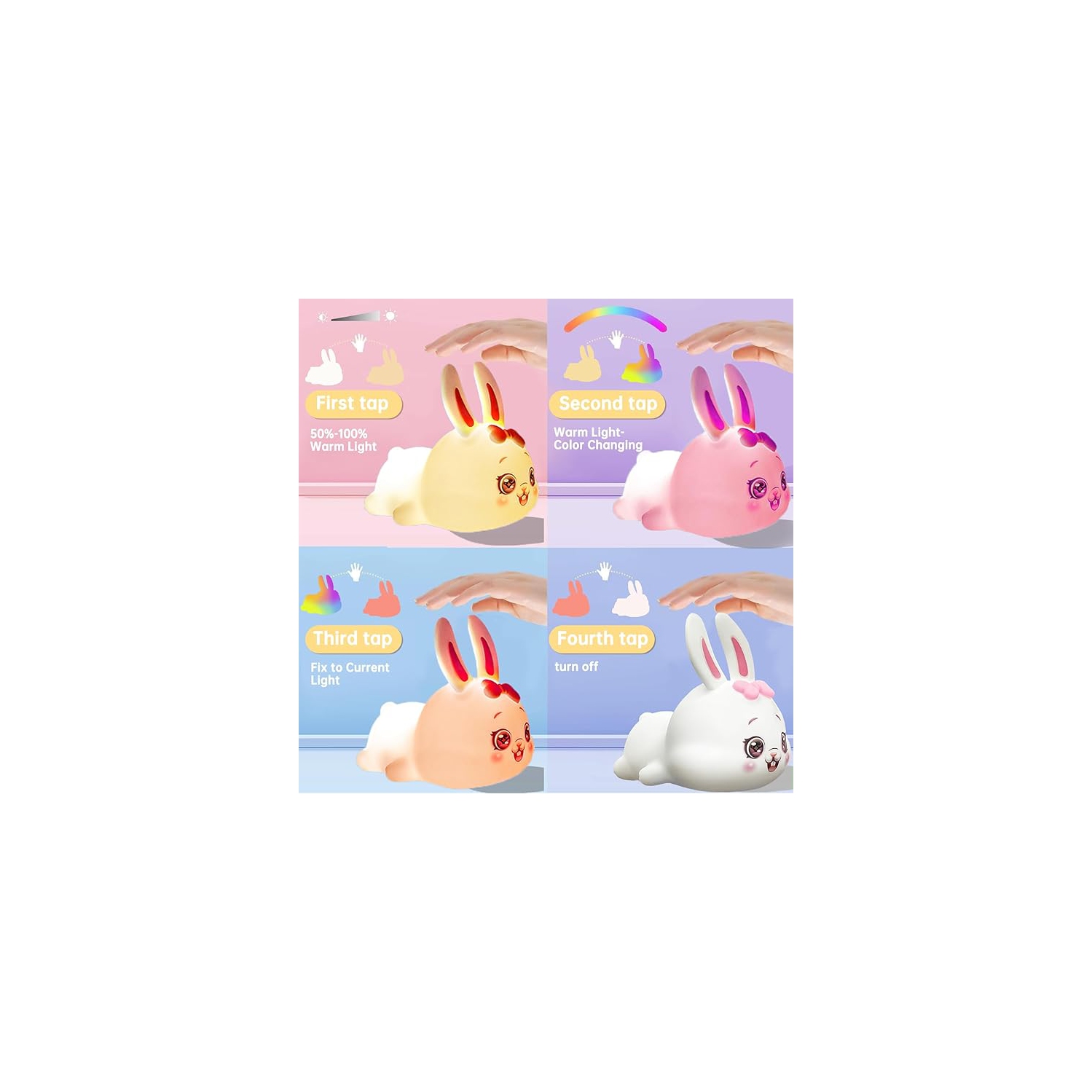 Veilleuse lapin pour enfants, veilleuse LED de 7 couleurs pour chambre à coucher, lampe de nuit adorable pour chambre de bébé lapin pour filles