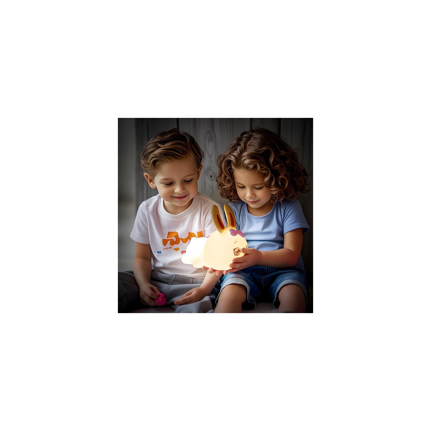 Veilleuse lapin pour enfants, veilleuse LED de 7 couleurs pour chambre à coucher, lampe de nuit adorable pour chambre de bébé lapin pour filles