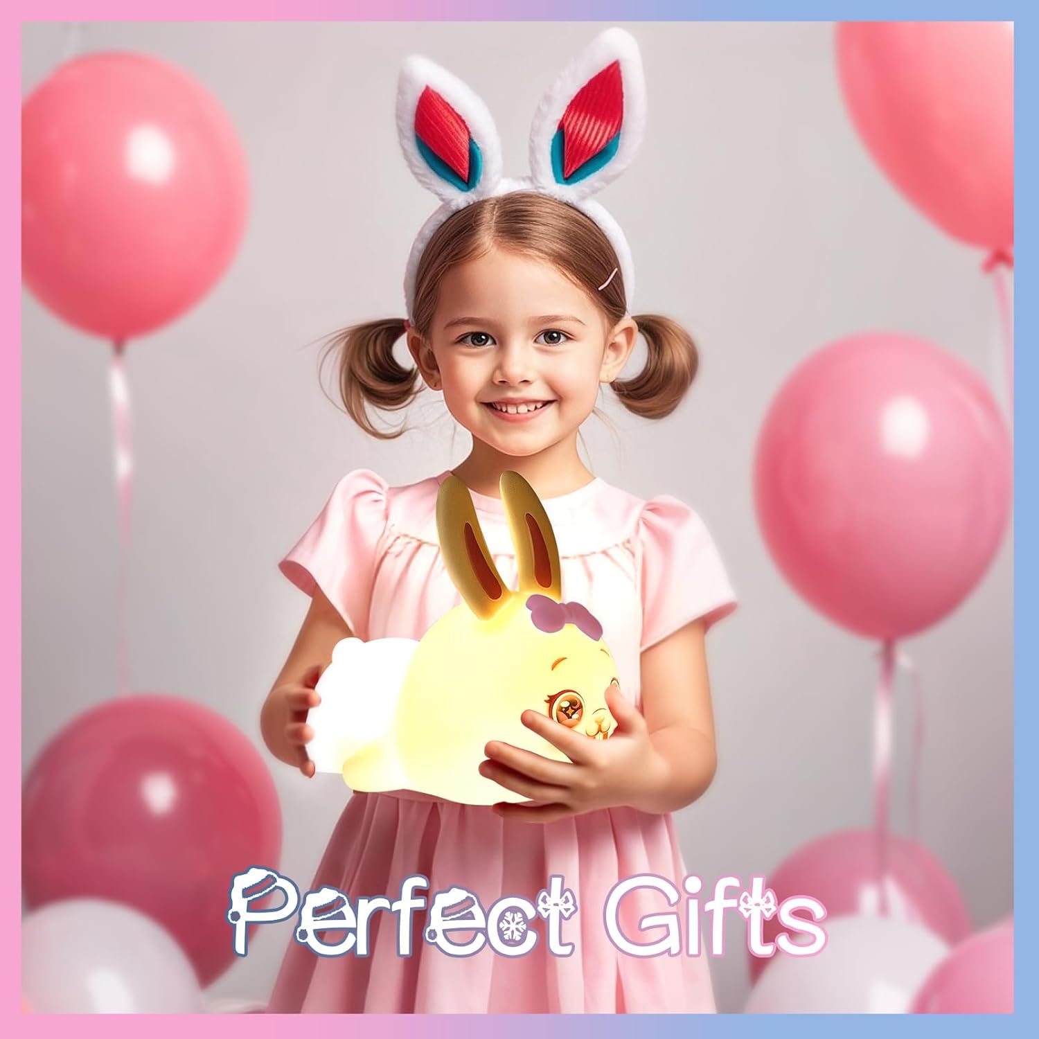 Veilleuse lapin pour enfants, veilleuse LED de 7 couleurs pour chambre à coucher, lampe de nuit adorable pour chambre de bébé lapin pour filles