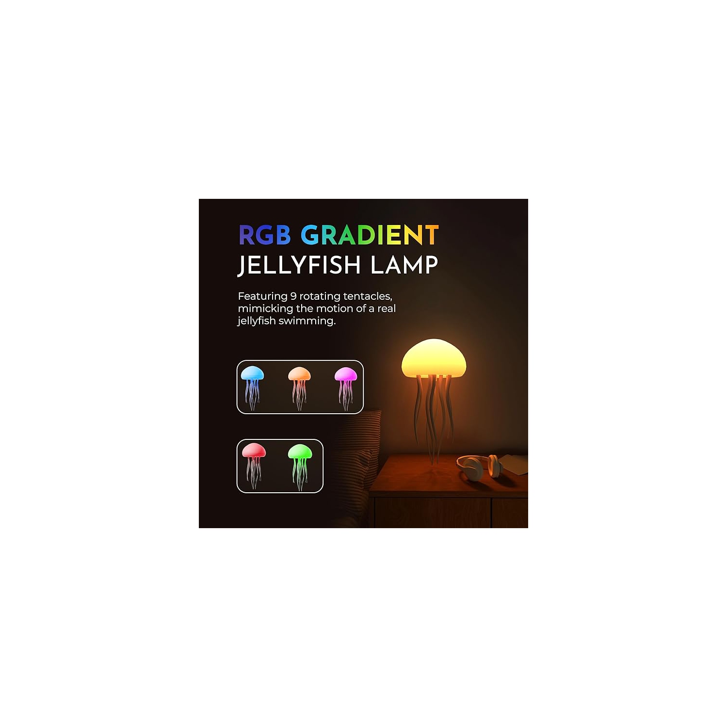 Lampe flottante méduse - Lampe de table de chevet Flying Jellyfish à commande vocale - LED à suspendre avec capteur tactile rechargeable