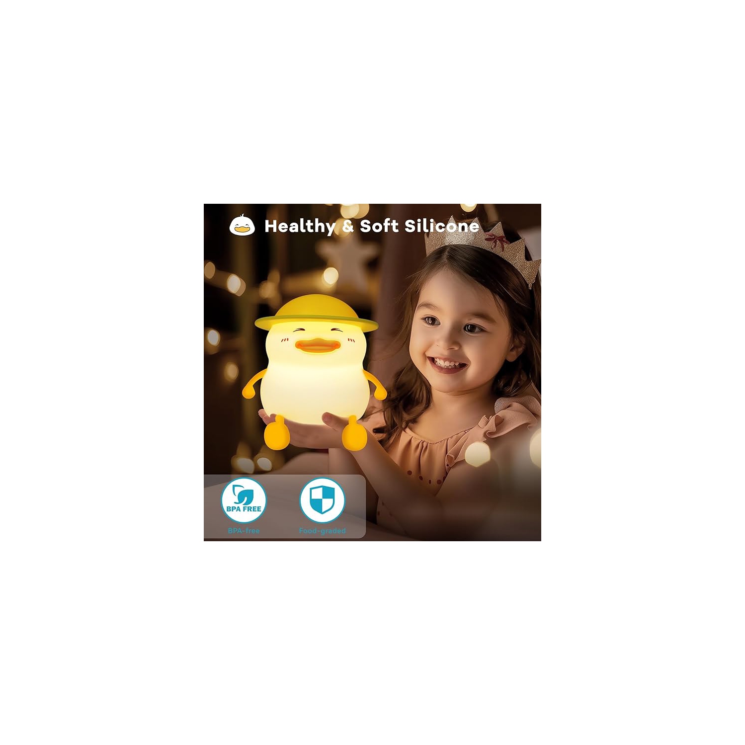 Cute Duck Night Light for Kids, Squishy Silicone Duck Light - Colorful, Dimmable, Rechargeable, Nursery Lamp for Breastfeeding, Room Décor