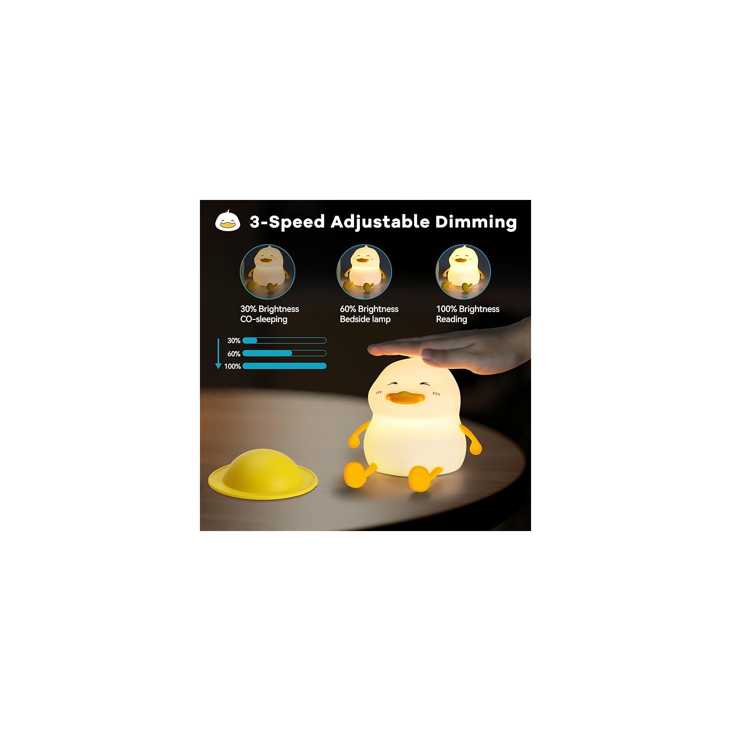 Cute Duck Night Light for Kids, Squishy Silicone Duck Light - Colorful, Dimmable, Rechargeable, Nursery Lamp for Breastfeeding, Room Décor