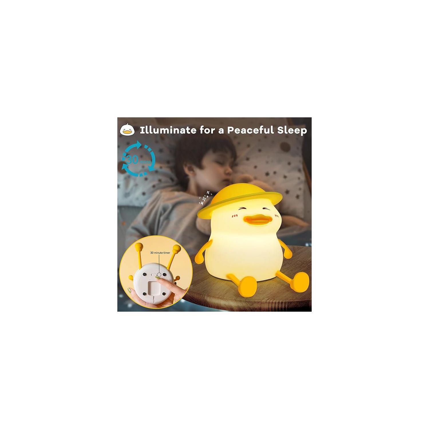 Cute Duck Night Light for Kids, Squishy Silicone Duck Light - Colorful, Dimmable, Rechargeable, Nursery Lamp for Breastfeeding, Room Décor