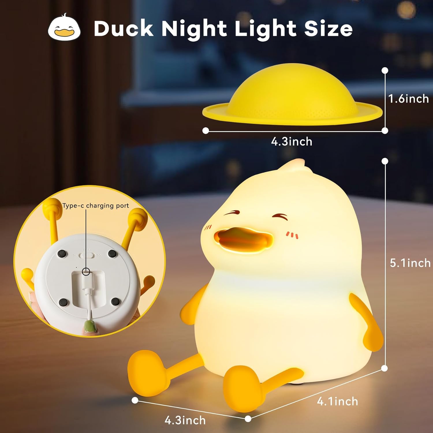 Cute Duck Night Light for Kids, Squishy Silicone Duck Light - Colorful, Dimmable, Rechargeable, Nursery Lamp for Breastfeeding, Room Décor