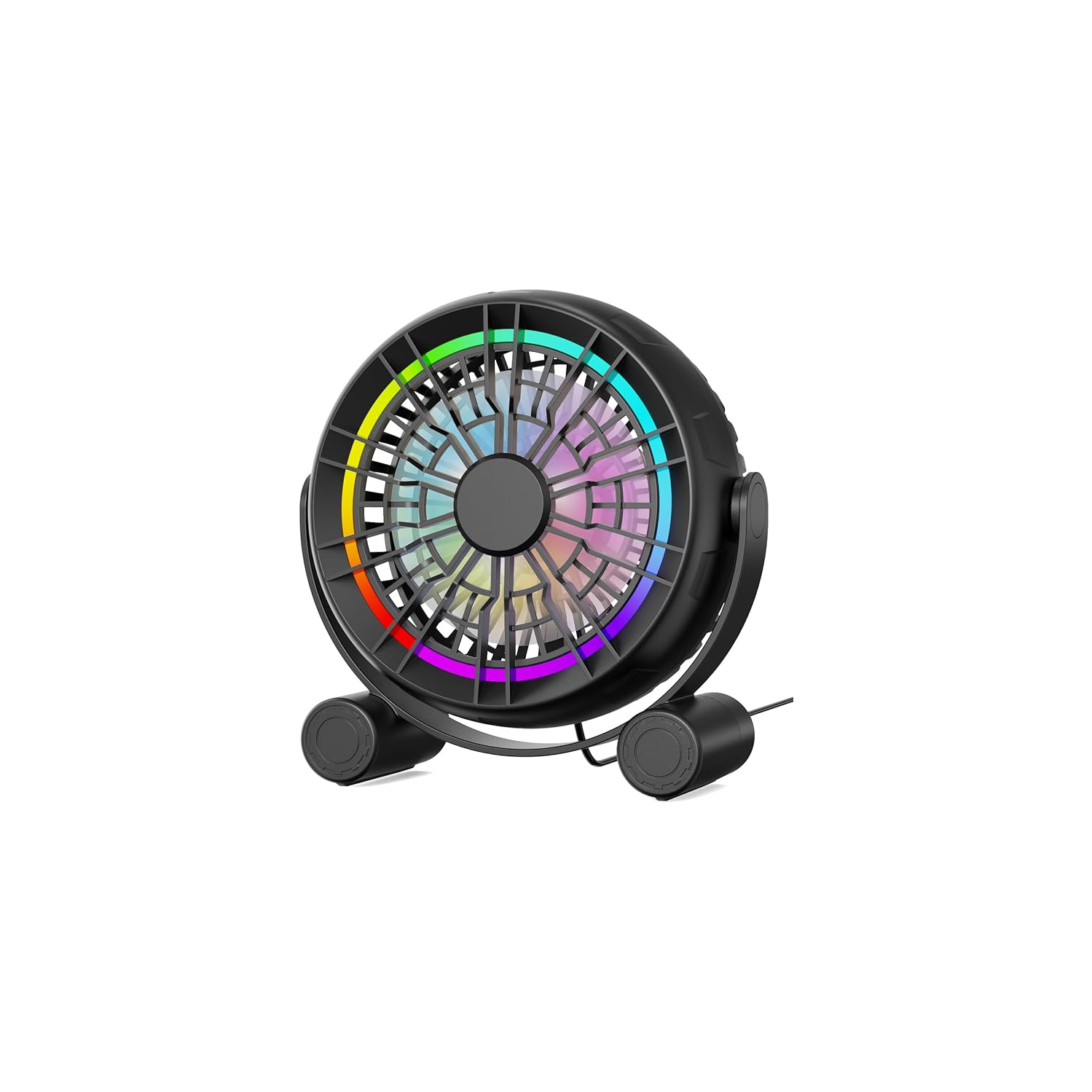 Ventilateur de bureau USB RVB – Ventilateur de table portatif silencieux à 3 vitesses, 8 lumières LED de couleur, rotation à 360°, petit ventilateur