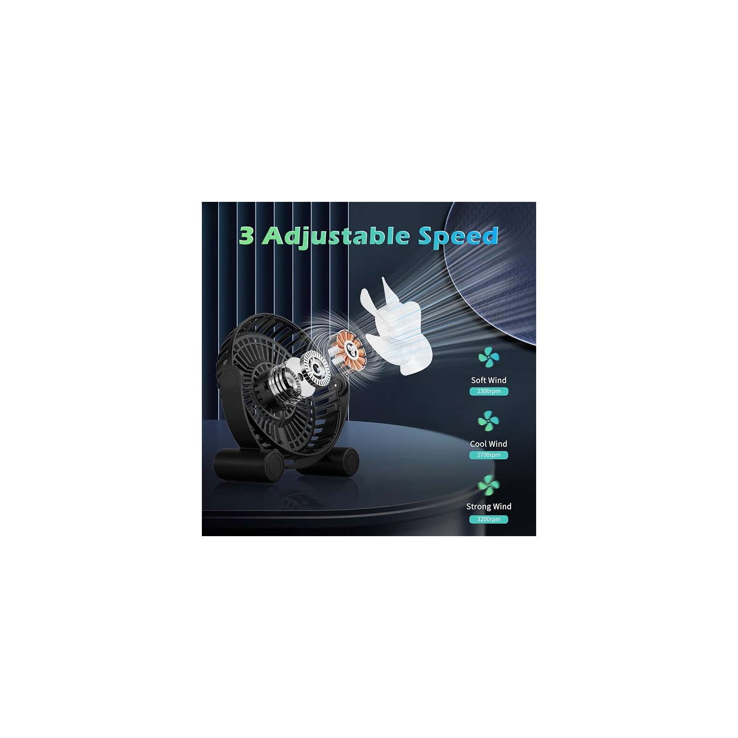 Ventilateur de bureau USB RVB – Ventilateur de table portatif silencieux à 3 vitesses, 8 lumières LED de couleur, rotation à 360°, petit ventilateur