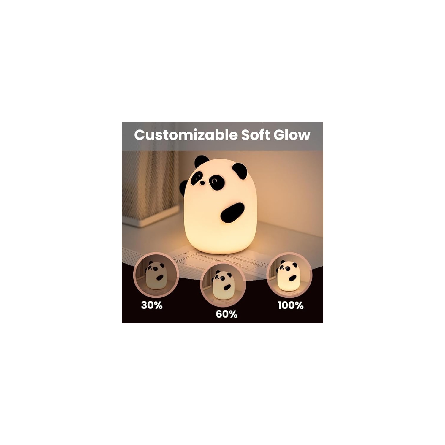 Veilleuse Panda en silicone, lampe LED à commande automatique avec éclairage doux réglable à 3 niveaux, veilleuse rechargeable avec minuterie et