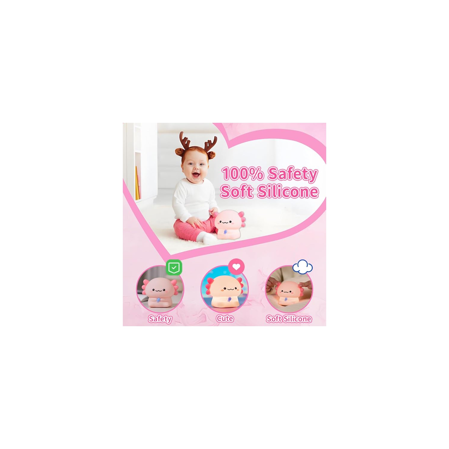 Veilleuse en silicone d'Cute Axolotl, veilleuse en silicone pour chambre de bébé Newt Sitting Baby, lampe de chevet rechargeable