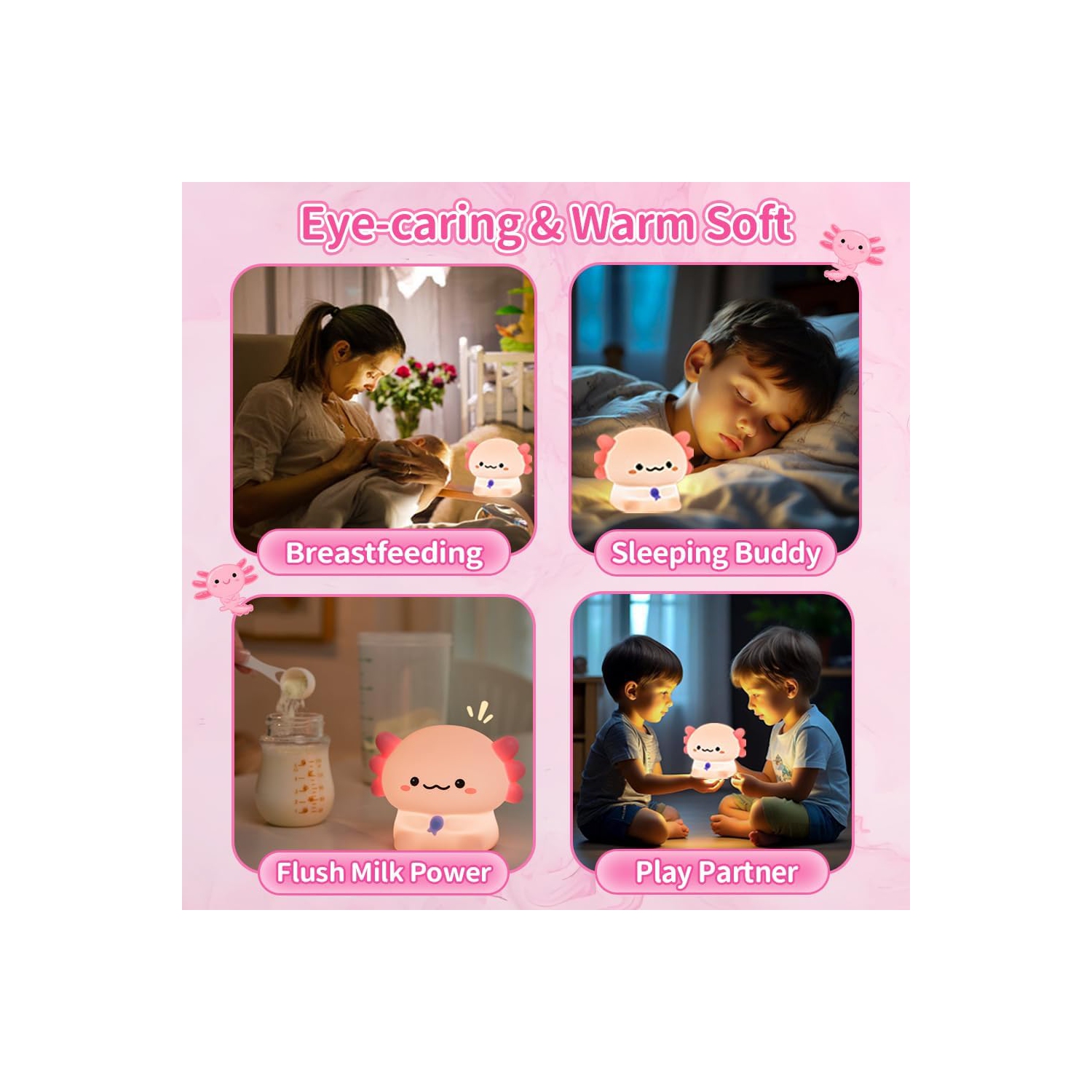 Veilleuse en silicone d'Cute Axolotl, veilleuse en silicone pour chambre de bébé Newt Sitting Baby, lampe de chevet rechargeable