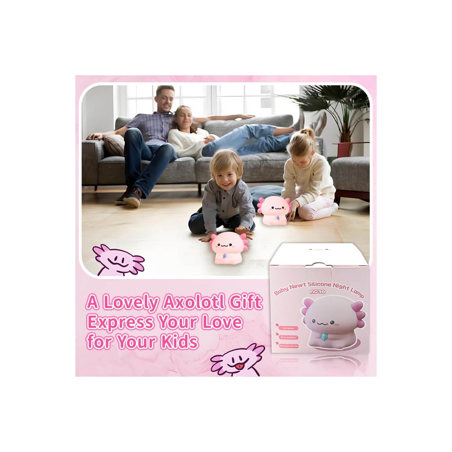 Veilleuse en silicone d'Cute Axolotl, veilleuse en silicone pour chambre de bébé Newt Sitting Baby, lampe de chevet rechargeable