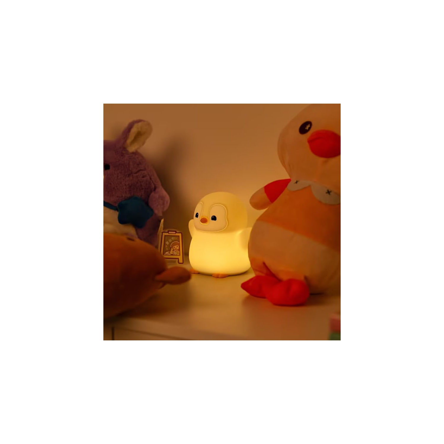 Happy Penguin Night Light, LED Squishy Novelty Animal Lamp, Food Grade Silicone, 2 Level Dimmable, Nursery Night Light for Desk Decor