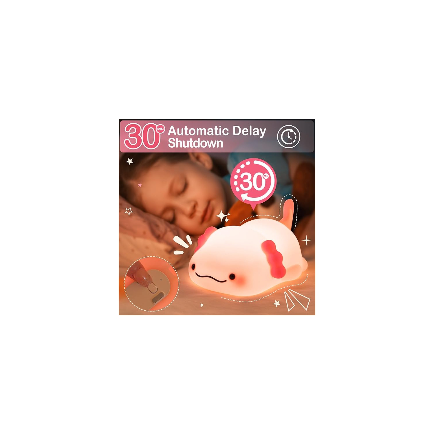 Axolotl Night Light for Kids, Rechargeable Cute Squishy lamp - Silicone Adorable Christmas Axolotl Gifts for Kids -ouch Light
