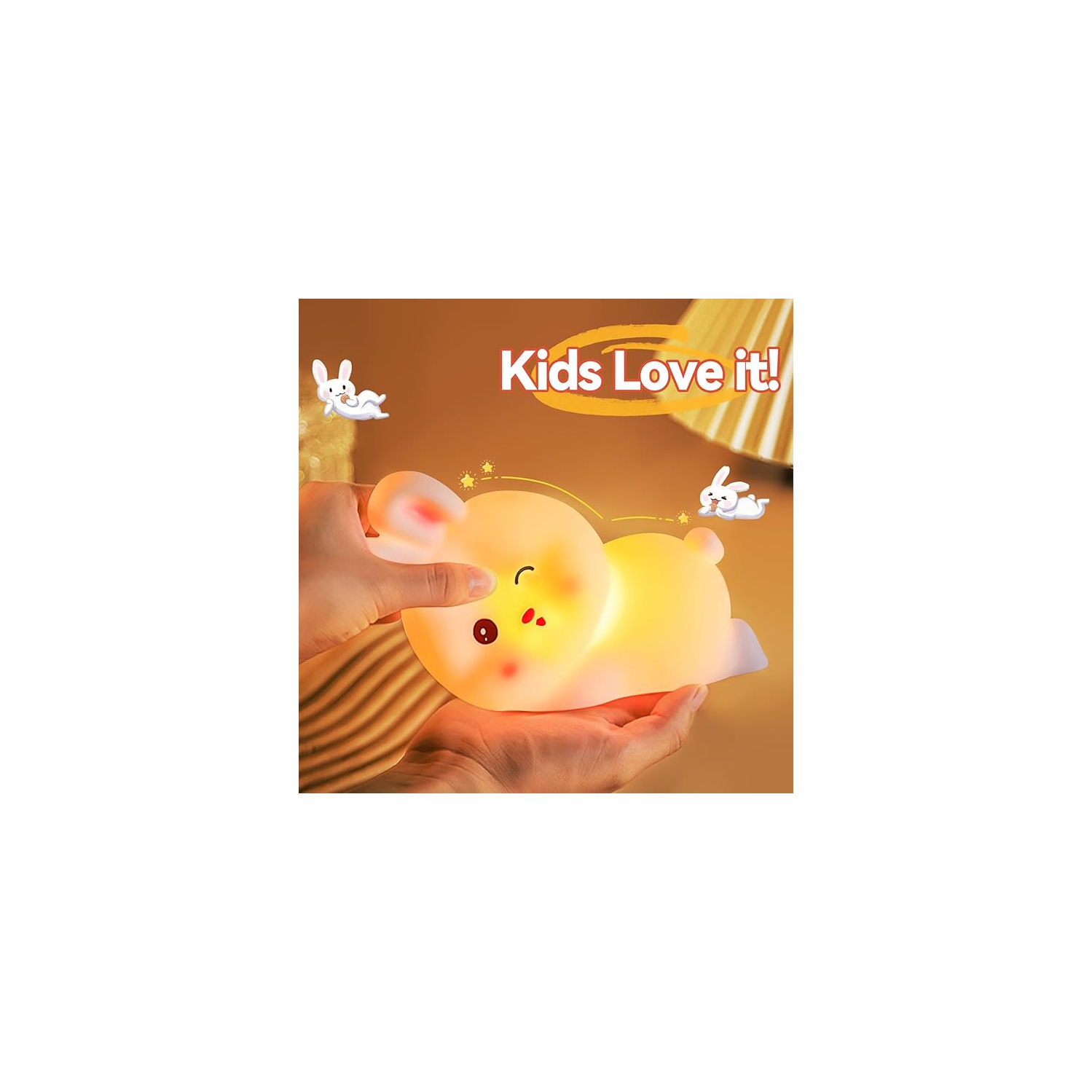 Veilleuse lapin pour fille, veilleuse à piles pour enfant, jolis objets pour décoration de chambre d'enfant, lampe portative rechargeable LED de 7