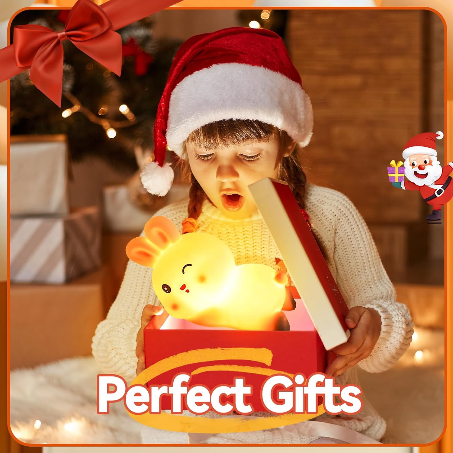 Veilleuse lapin pour fille, veilleuse à piles pour enfant, jolis objets pour décoration de chambre d'enfant, lampe portative rechargeable LED de 7