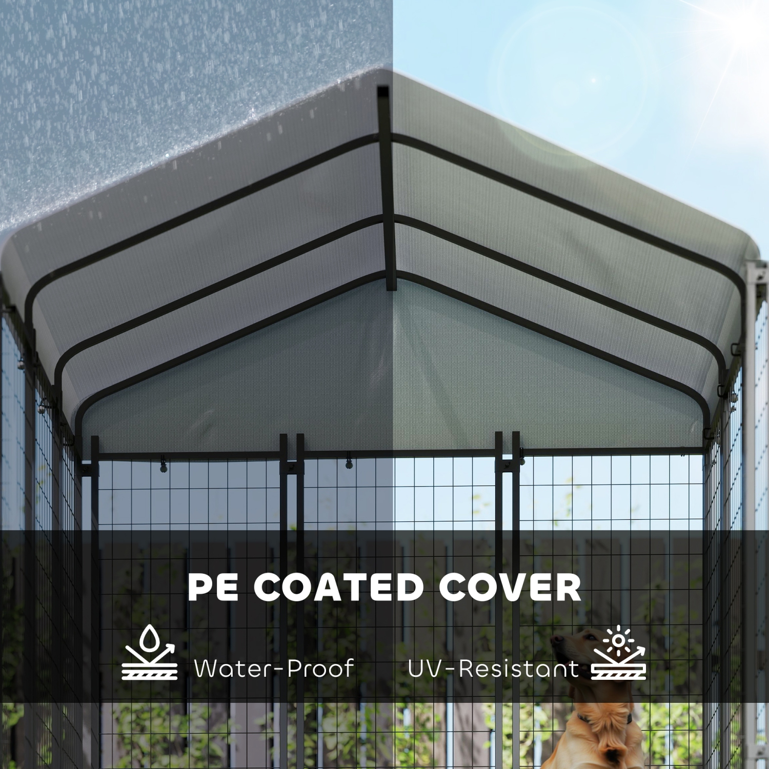 PawHut – Grande clôture d'extérieur en fil métallique soudé pour chiens, 6 x 6 x 6 pi, housse imperméable et résistante aux rayons UV, verrouillage