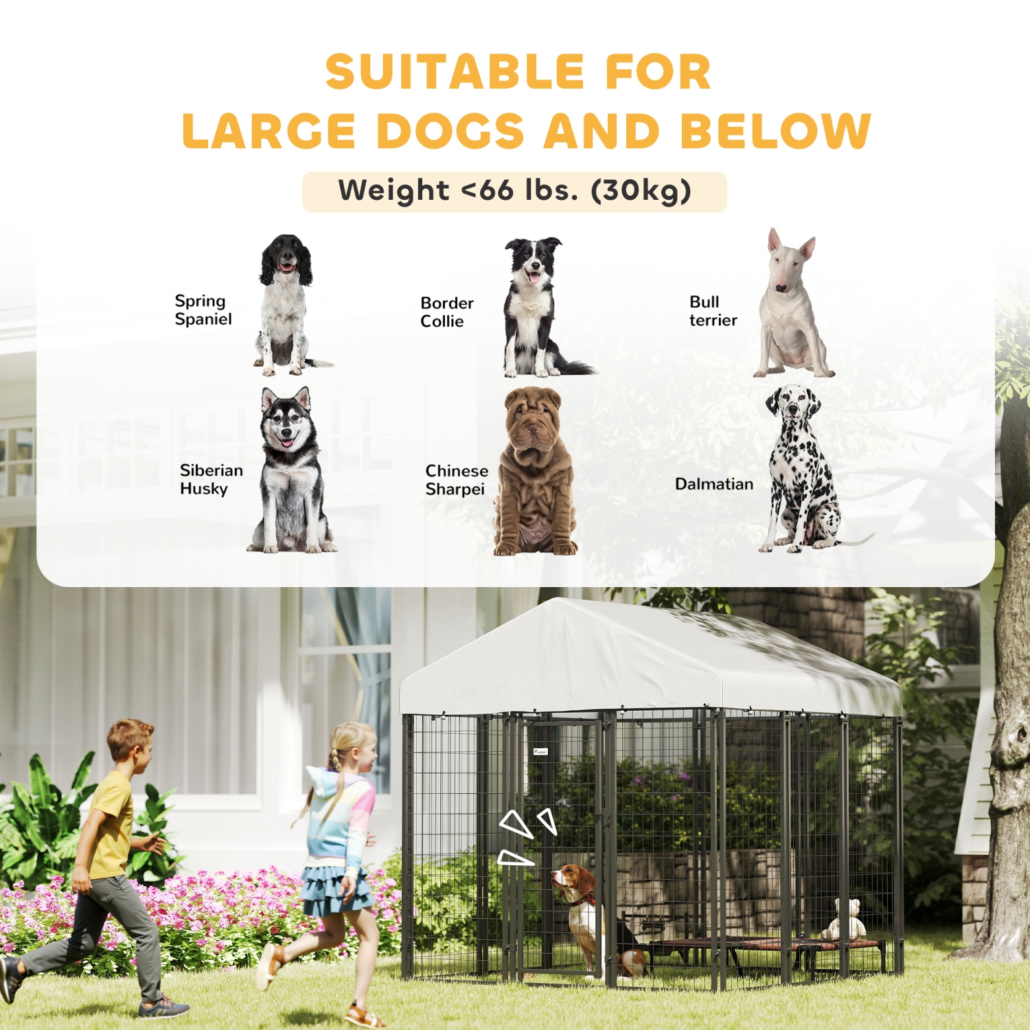PawHut – Grande clôture d'extérieur en fil métallique soudé pour chiens, 6 x 6 x 6 pi, housse imperméable et résistante aux rayons UV, verrouillage
