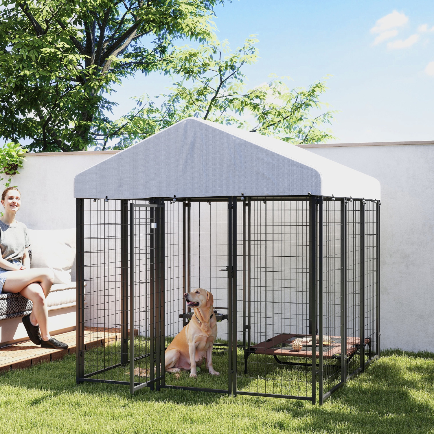 PawHut – Grande clôture d'extérieur en fil métallique soudé pour chiens, 6 x 6 x 6 pi, housse imperméable et résistante aux rayons UV, verrouillage