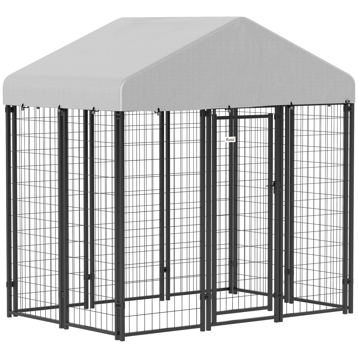 PawHut 6' x 4' x 6' Dog Run Outdoor, Large Outdoor Dog Kennel Welded Wire Steel Fence with UV-Resistant & Waterproof Cover, Secure Lock, Silver