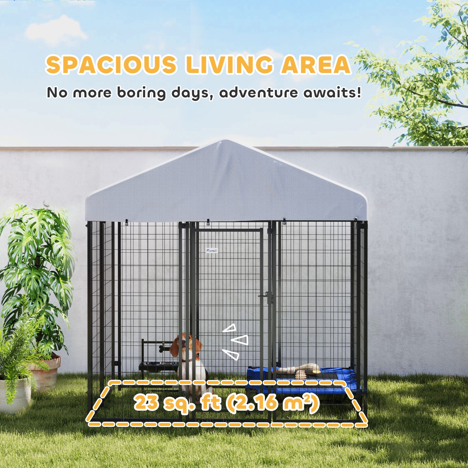 PawHut 6' x 4' x 6' Dog Run Outdoor, Large Outdoor Dog Kennel Welded Wire Steel Fence with UV-Resistant & Waterproof Cover, Secure Lock, Silver