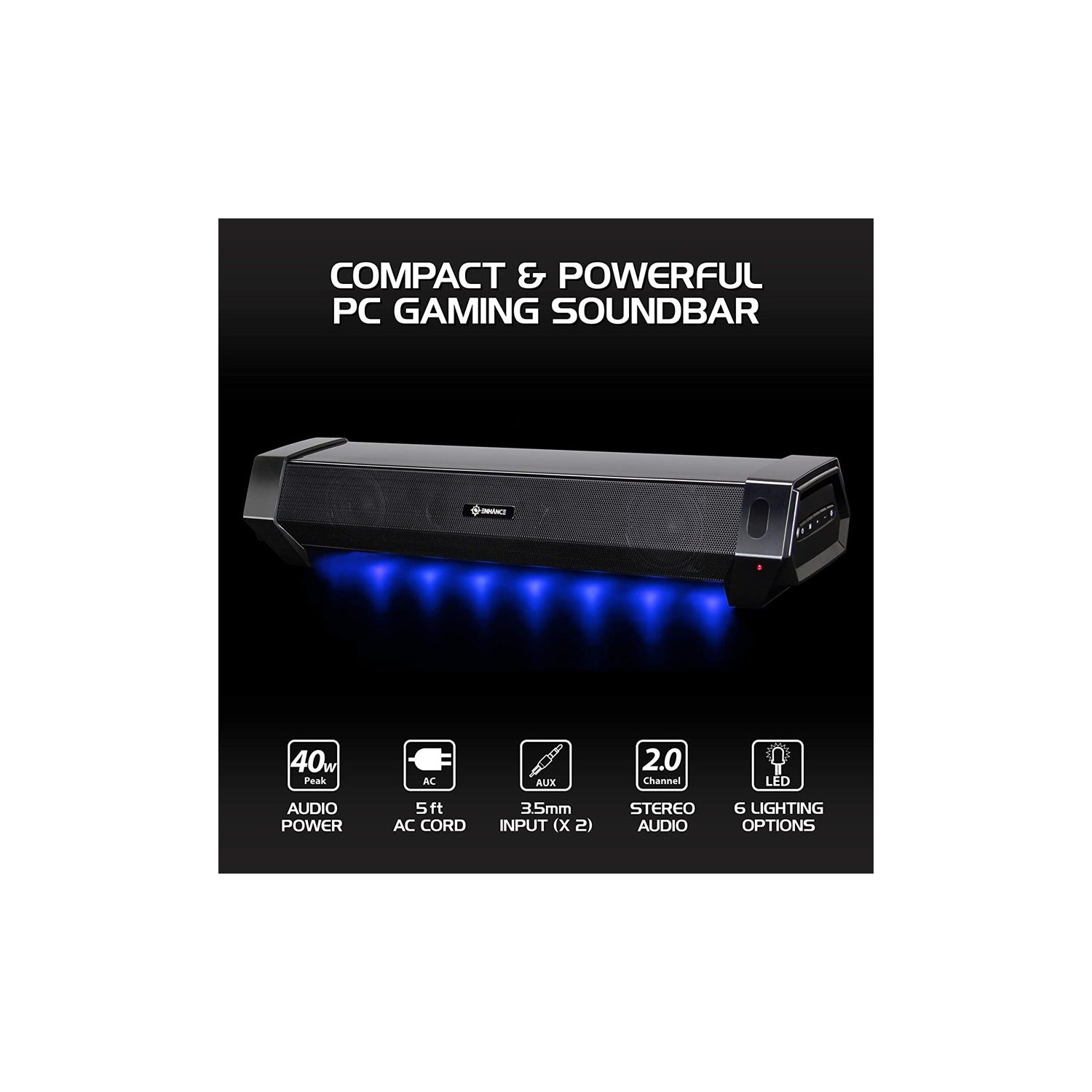 Enhance ENPCSM2100BKUS ATTACK Under-Monitor Gaming Speaker Soundbar with Multicolor LEDs