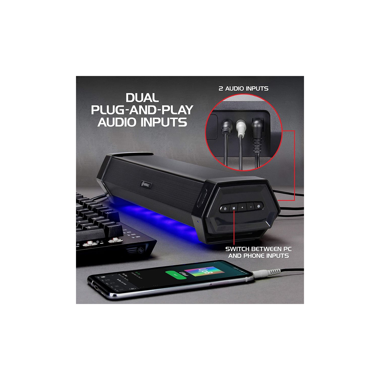 Enhance ENPCSM2100BKUS ATTACK Under-Monitor Gaming Speaker Soundbar with Multicolor LEDs