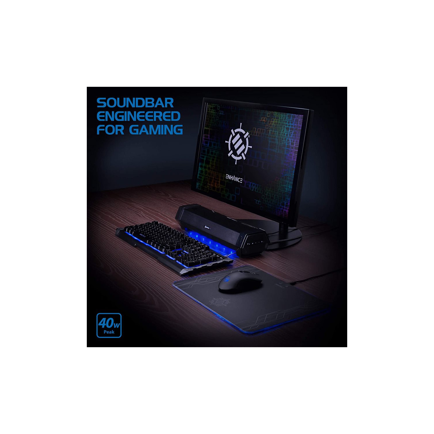 Enhance ENPCSM2100BKUS ATTACK Under-Monitor Gaming Speaker Soundbar with Multicolor LEDs
