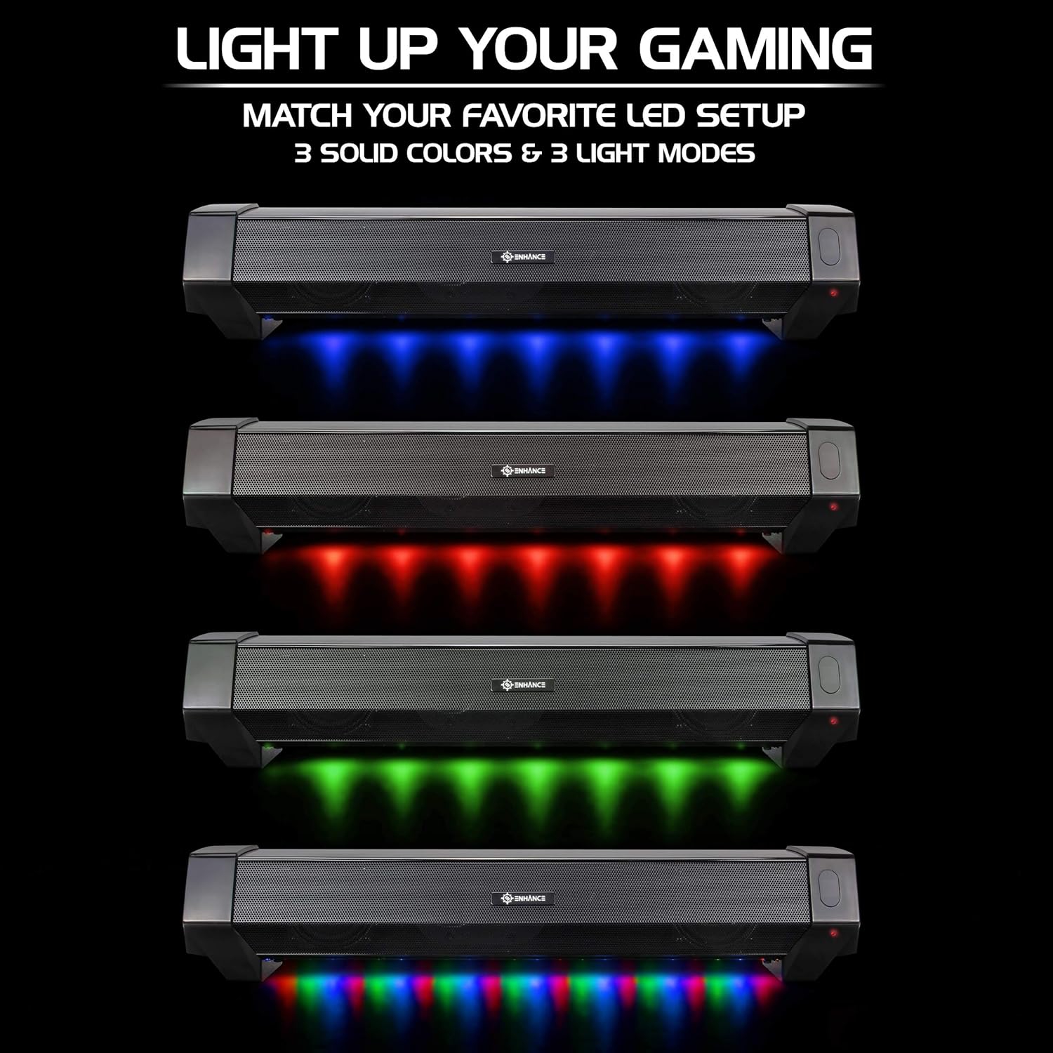 Enhance ENPCSM2100BKUS ATTACK Under-Monitor Gaming Speaker Soundbar with Multicolor LEDs