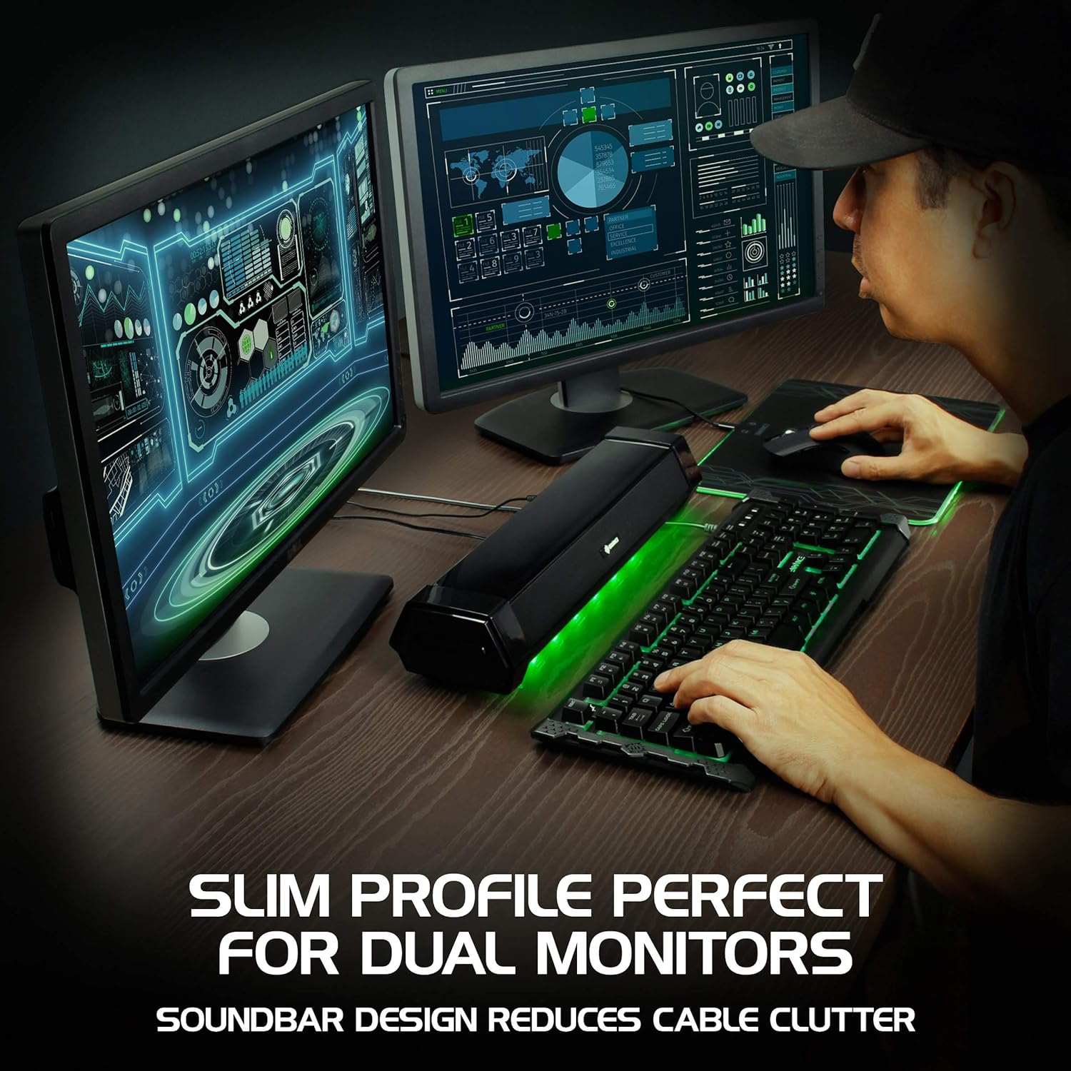 Enhance ENPCSM2100BKUS ATTACK Under-Monitor Gaming Speaker Soundbar with Multicolor LEDs