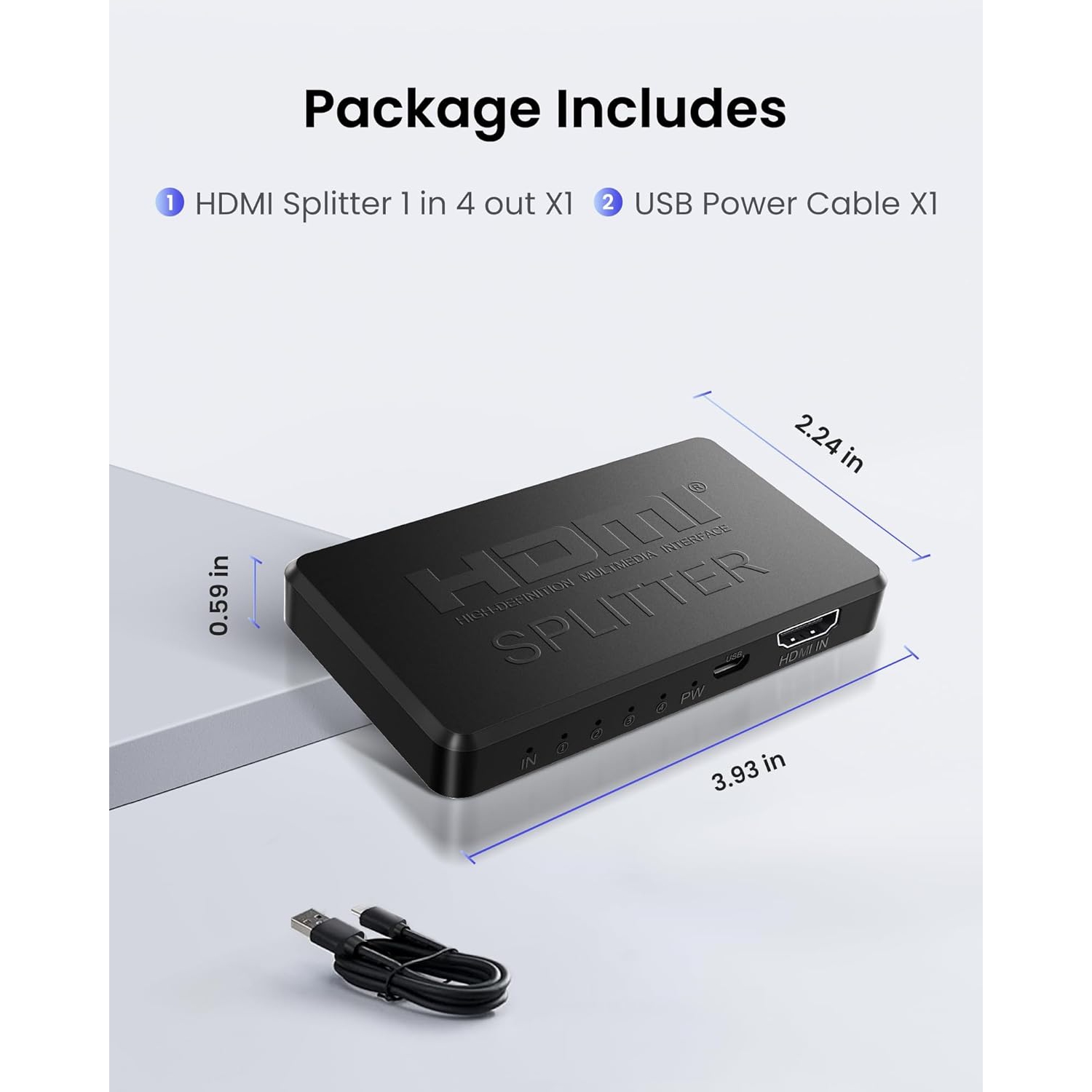 HDMI Splitter 1 in 4 Out, 4K HDMI Splitter Support Duplicate/Mirror 1 Source Screen to 4 HDMI Display Devices(Not Extend), 4 Port HDMI Splitter for