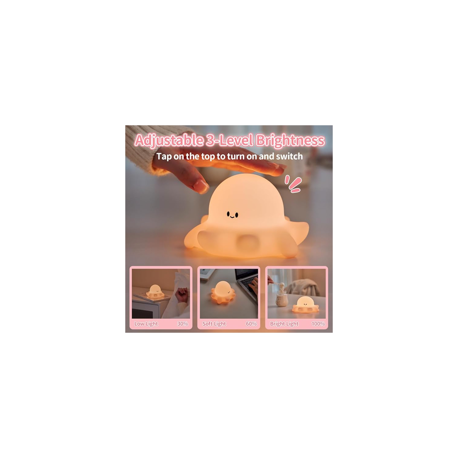 Baby Octopus Silicone Night Light, Novel and Interesting Silicone Nursery Night Lamp, Adjustable Rechargeable Table Lamp Bedside Lamp