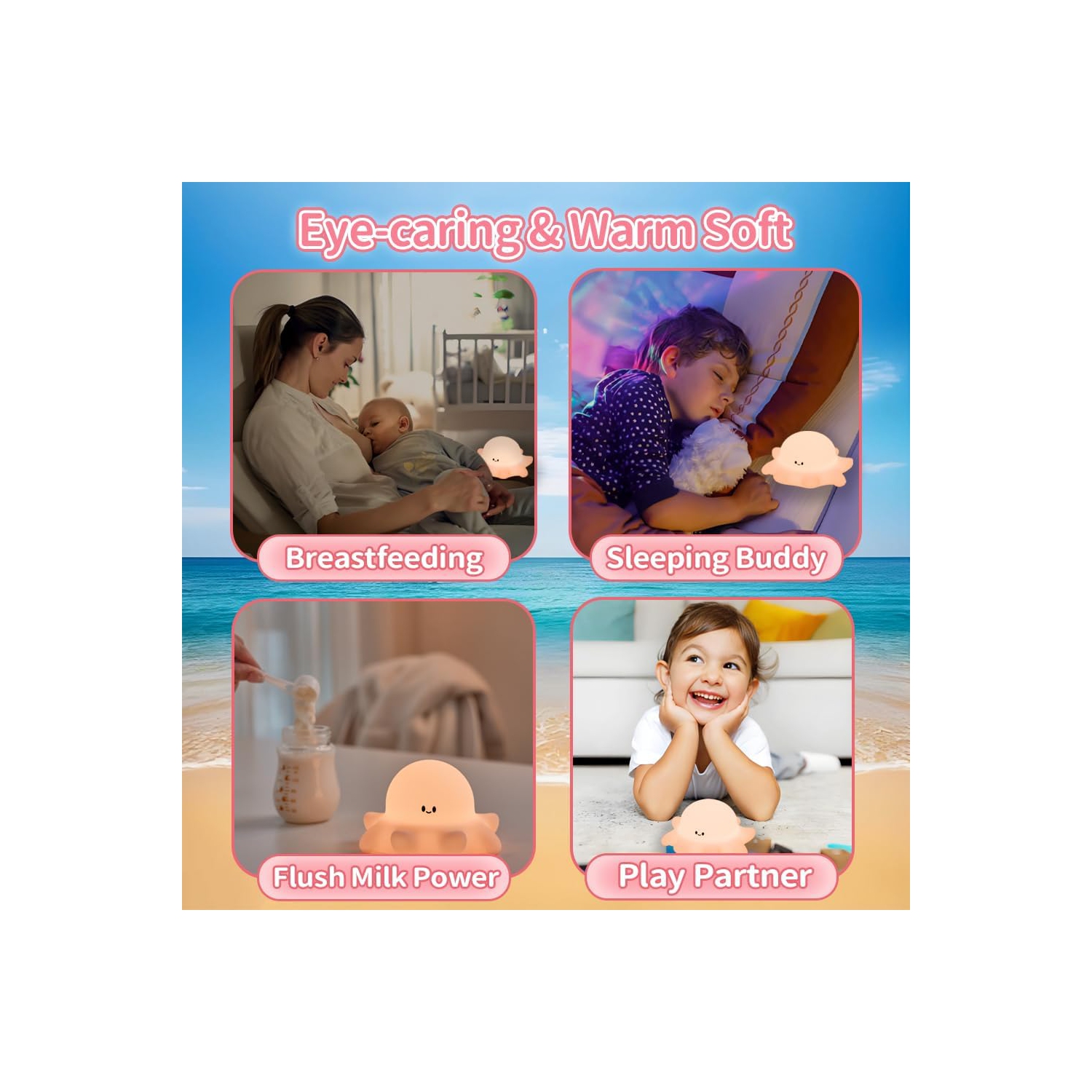 Baby Octopus Silicone Night Light, Novel and Interesting Silicone Nursery Night Lamp, Adjustable Rechargeable Table Lamp Bedside Lamp